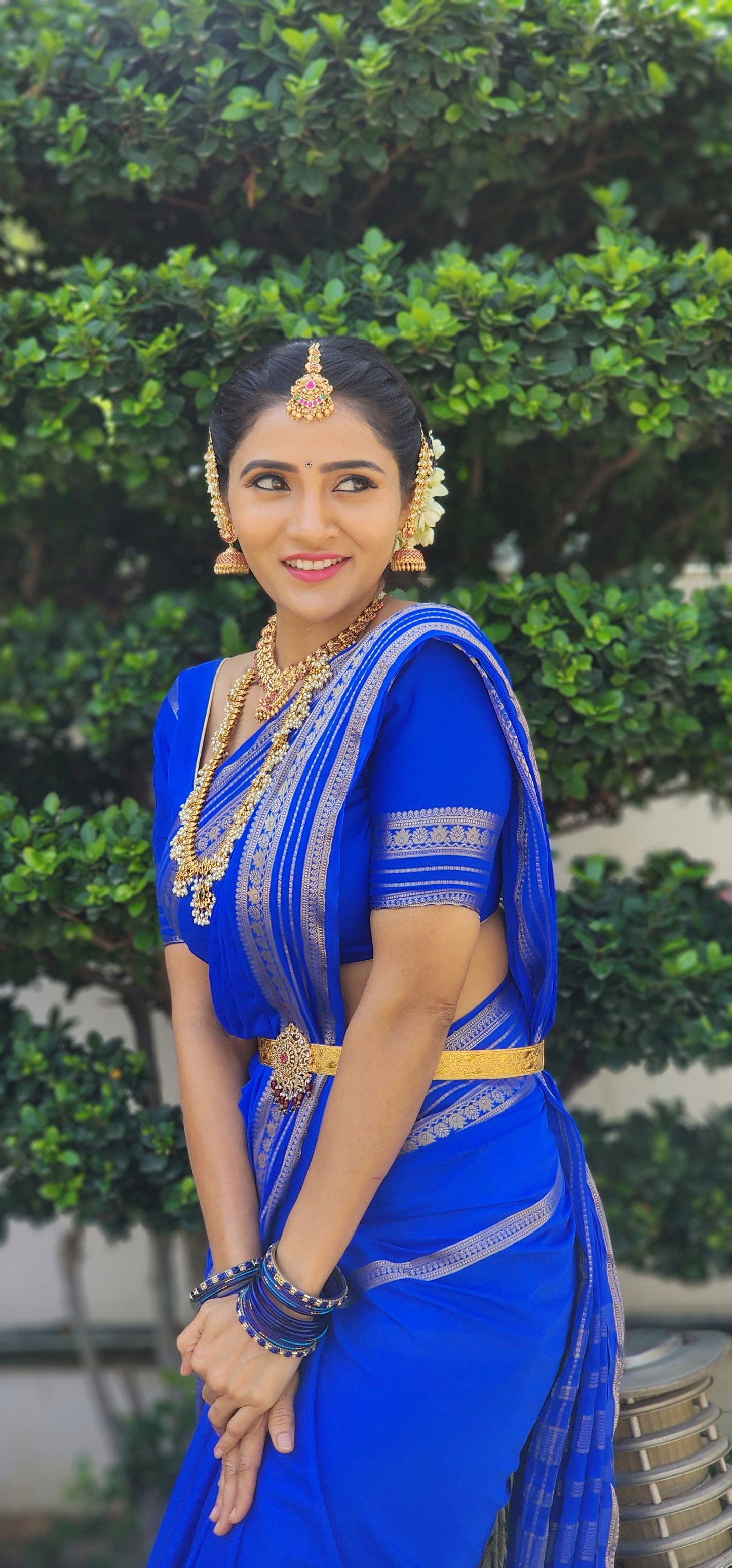 Semi Silk Saree - Solid Blue