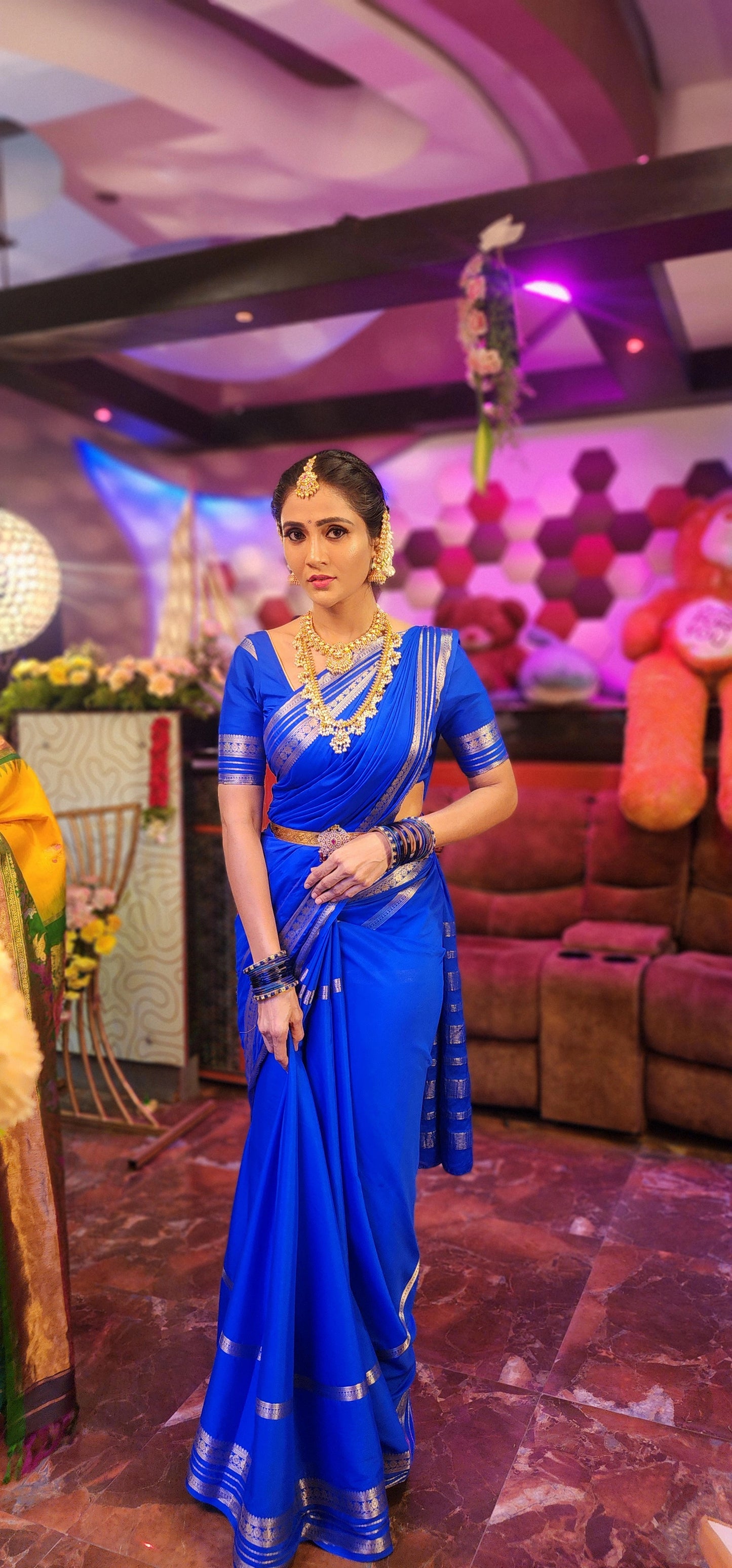 Semi Silk Saree - Solid Blue