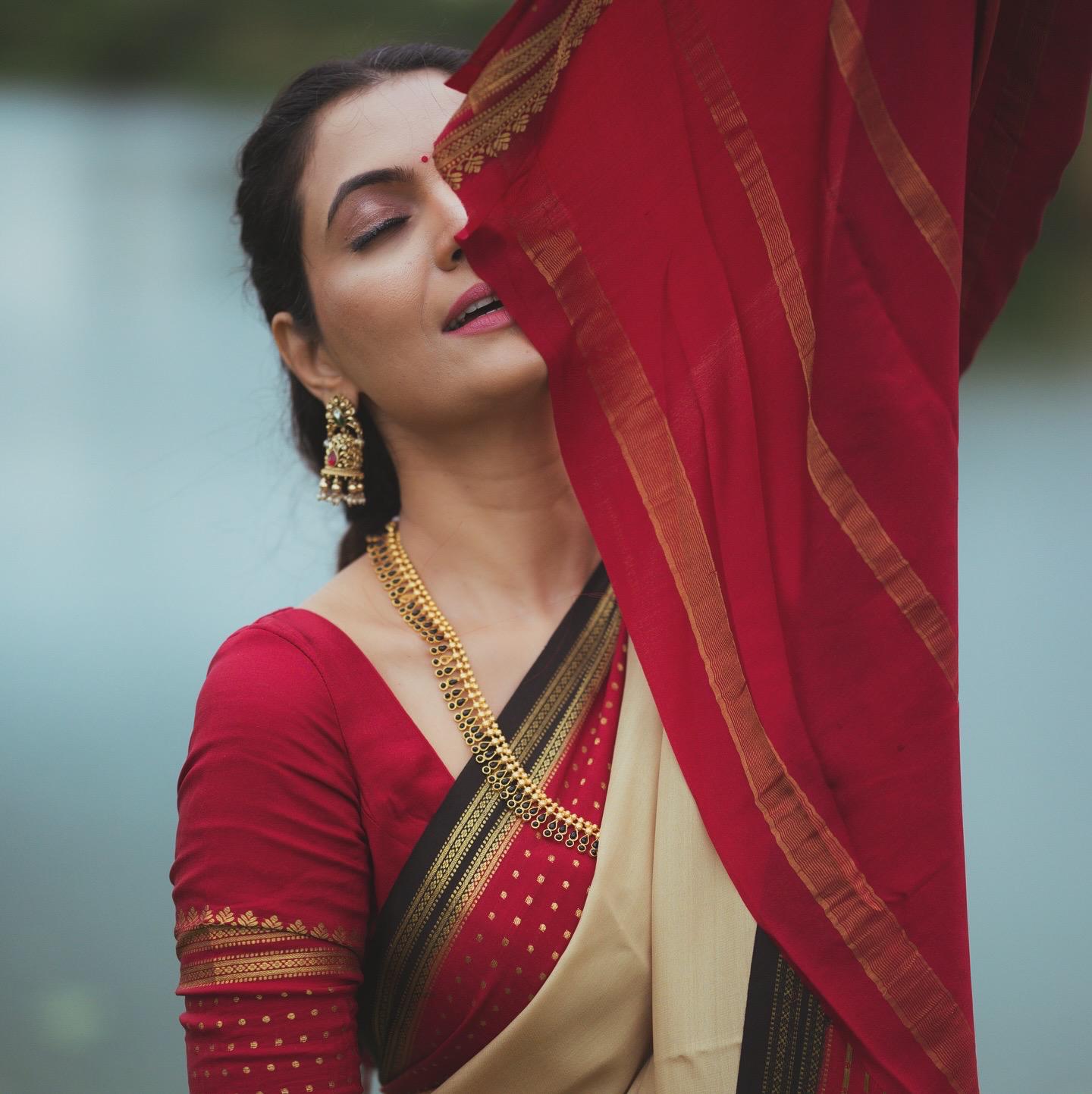 Pure Mysore Silk Sarees - Bespoke Drapes - Beige & Maroon & Black