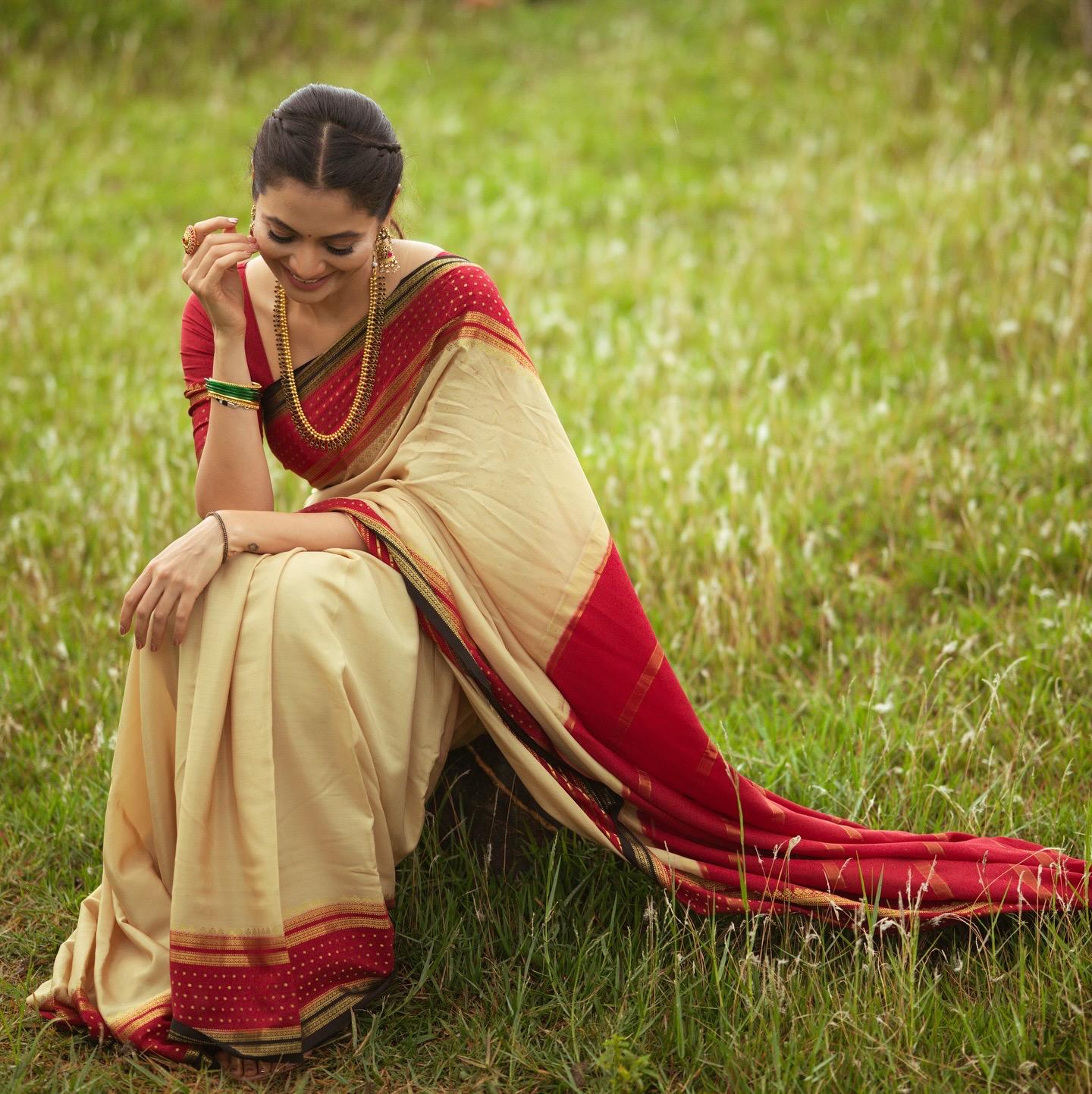 Pure Mysore Silk Sarees - Bespoke Drapes - Beige & Maroon & Black