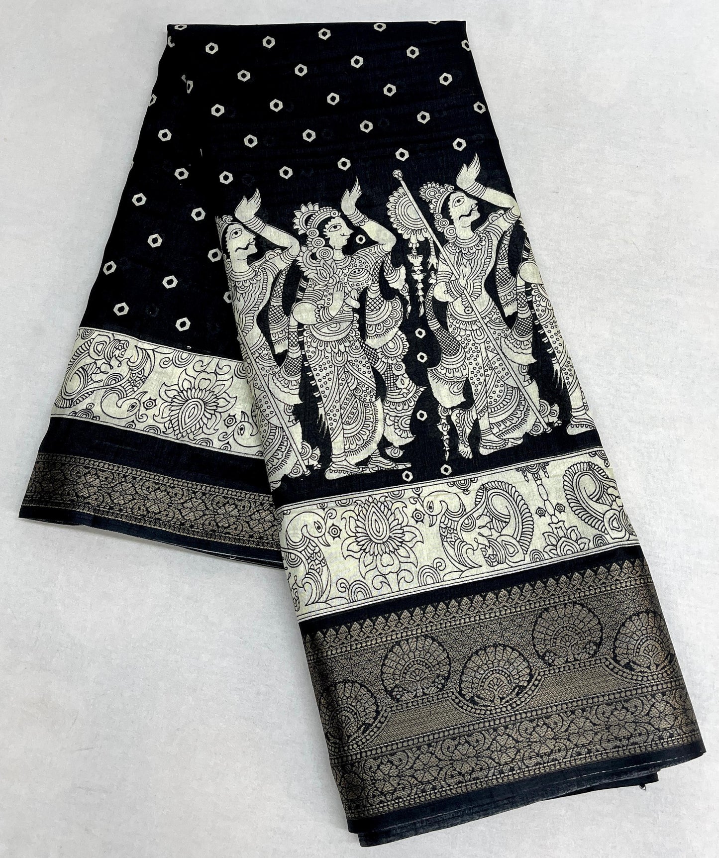 Dola Silk Jacquard Sarees - White with prints
