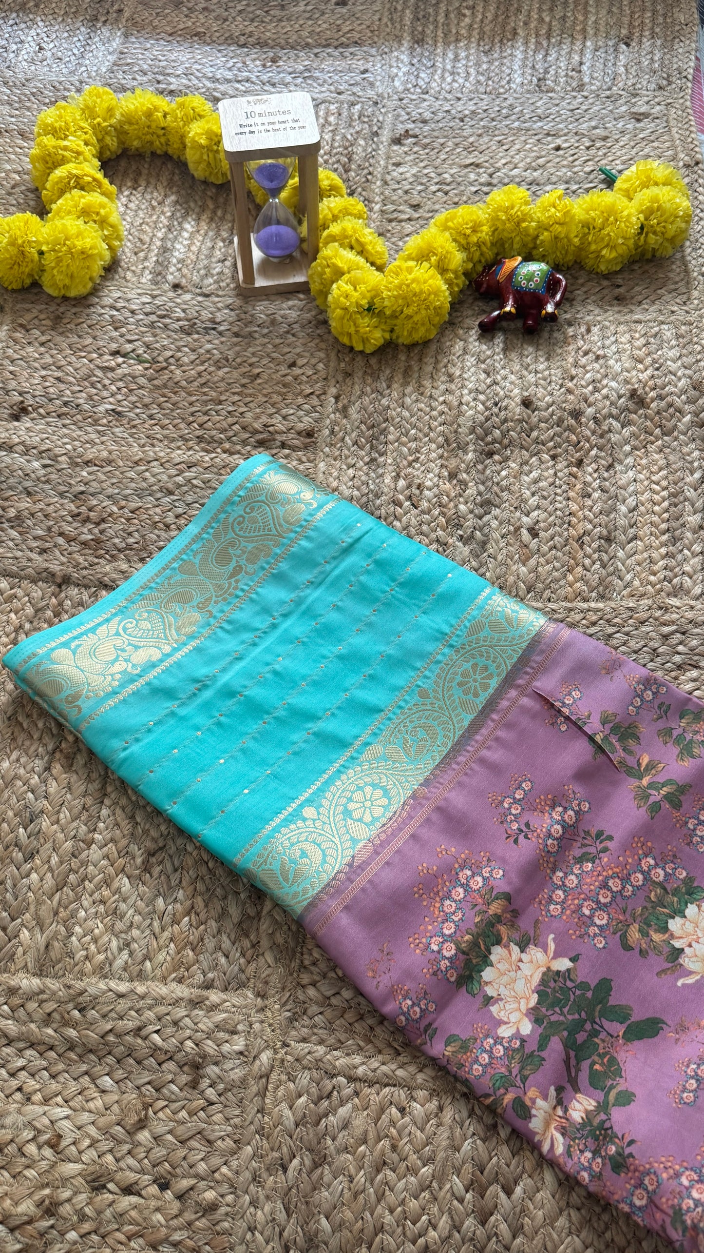 Pastels Digital Printed Saree - Torquise + Mauve