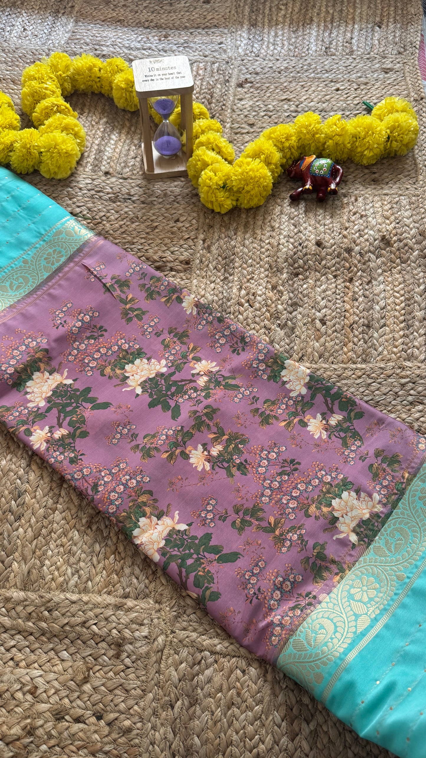 Pastels Digital Printed Saree - Torquise + Mauve