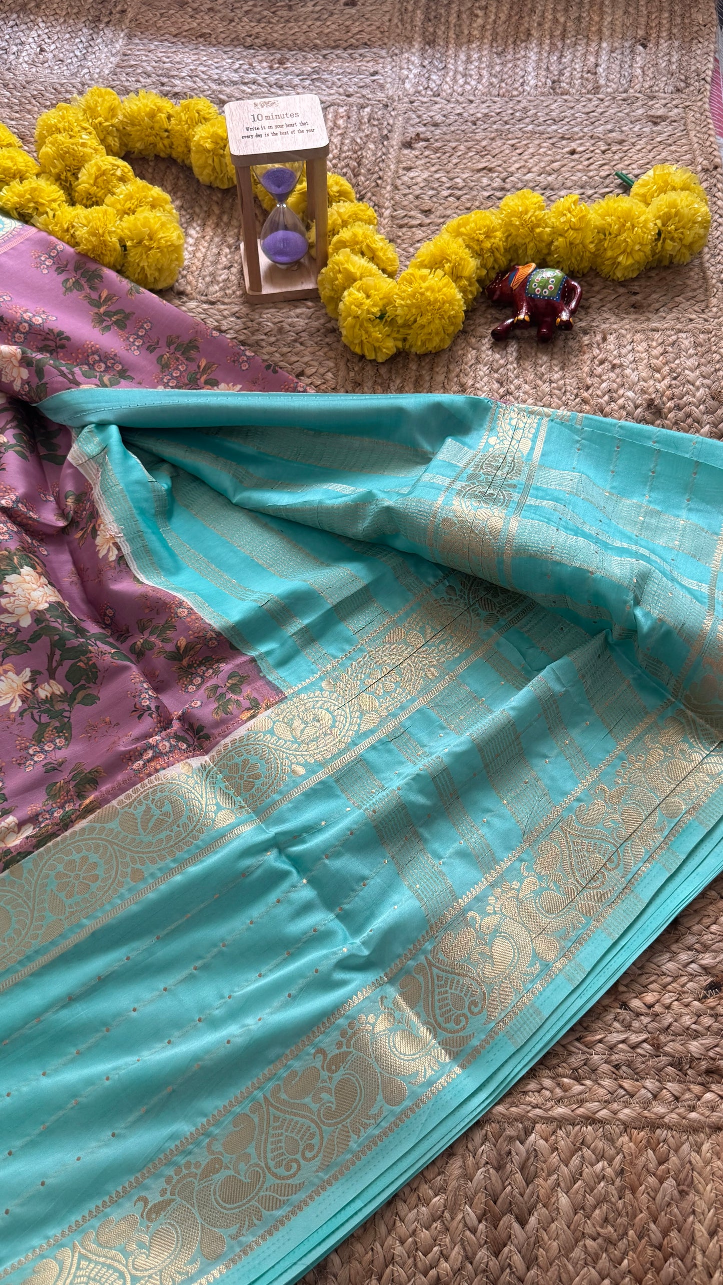 Pastels Digital Printed Saree - Torquise + Mauve