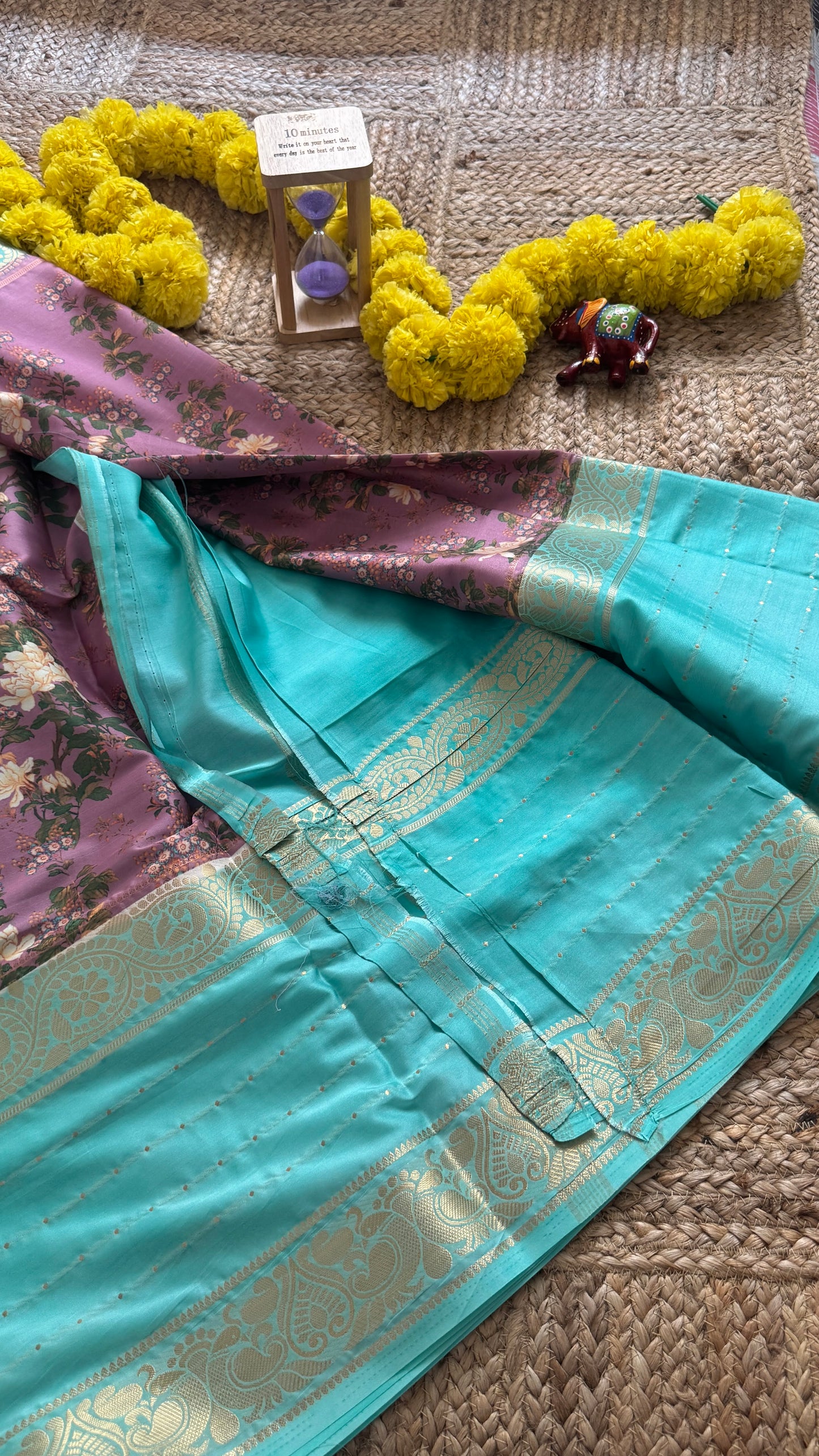 Pastels Digital Printed Saree - Torquise + Mauve