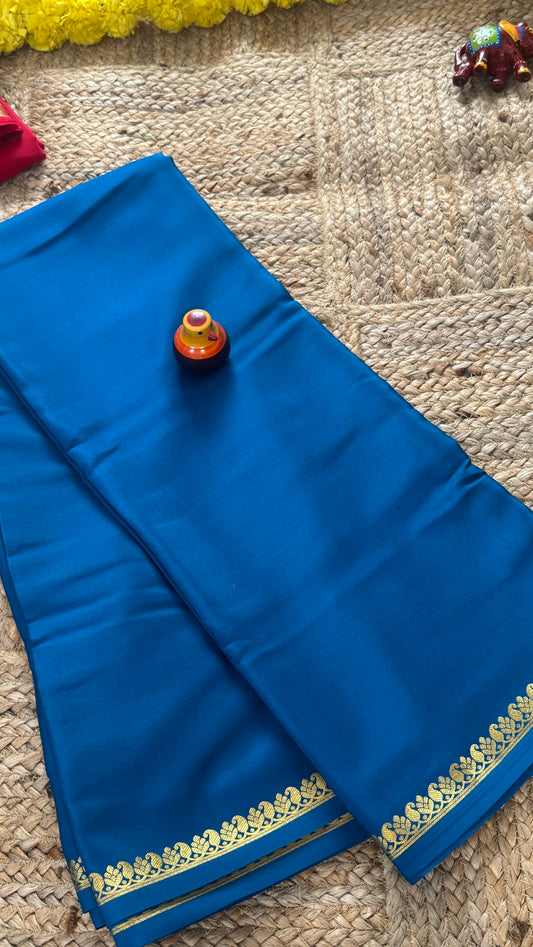 Pure Mysore Silk Saree - Mango Boarder Royal Blue