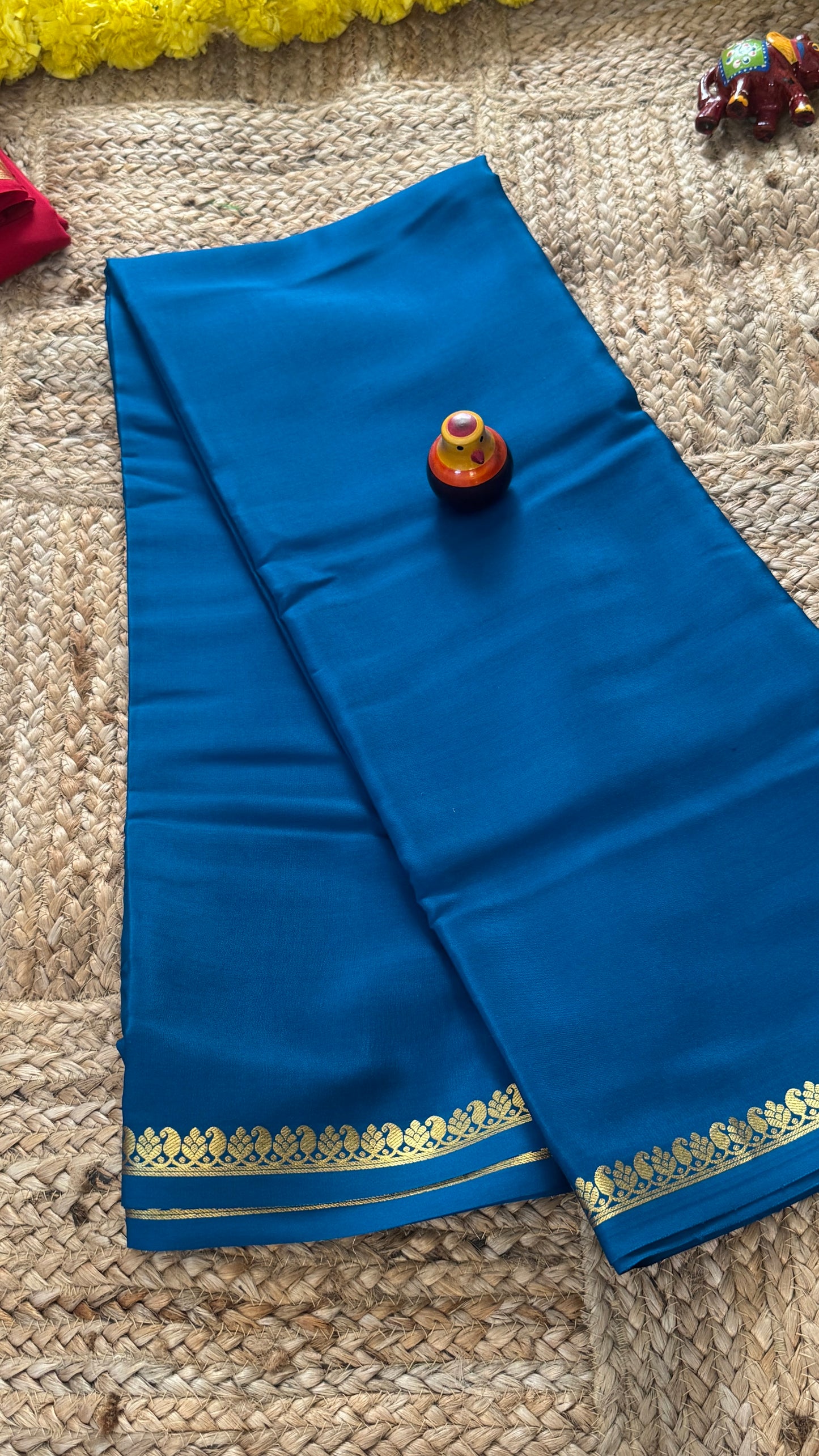 Pure Mysore Silk Saree - Mango Boarder Royal Blue