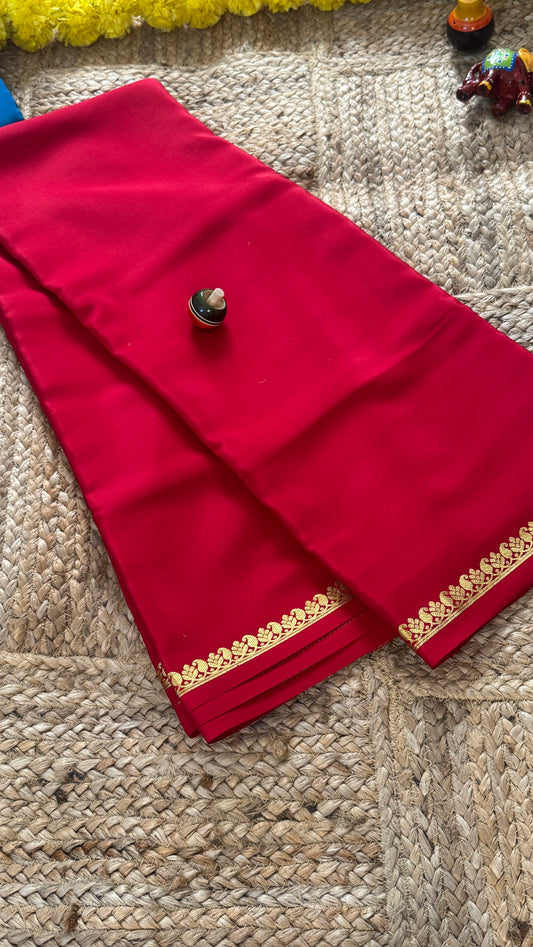 Pure Mysore Silk Saree - Mango Boarder Red