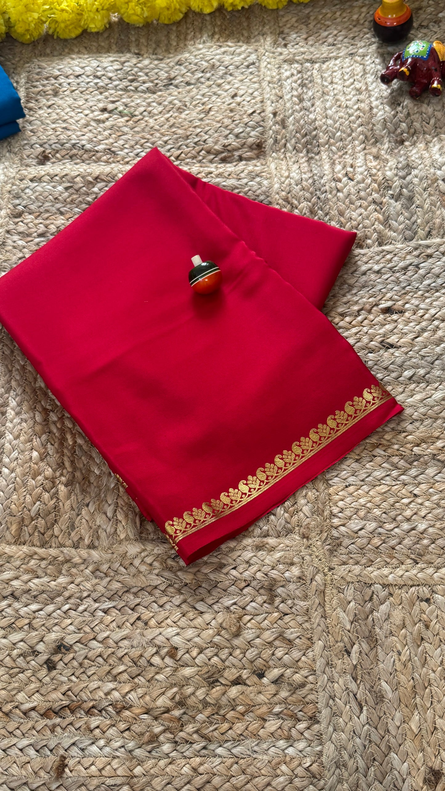 Combo Offer - Red Monotone Mysuru Silk Saree + Designer second Blouse fabric