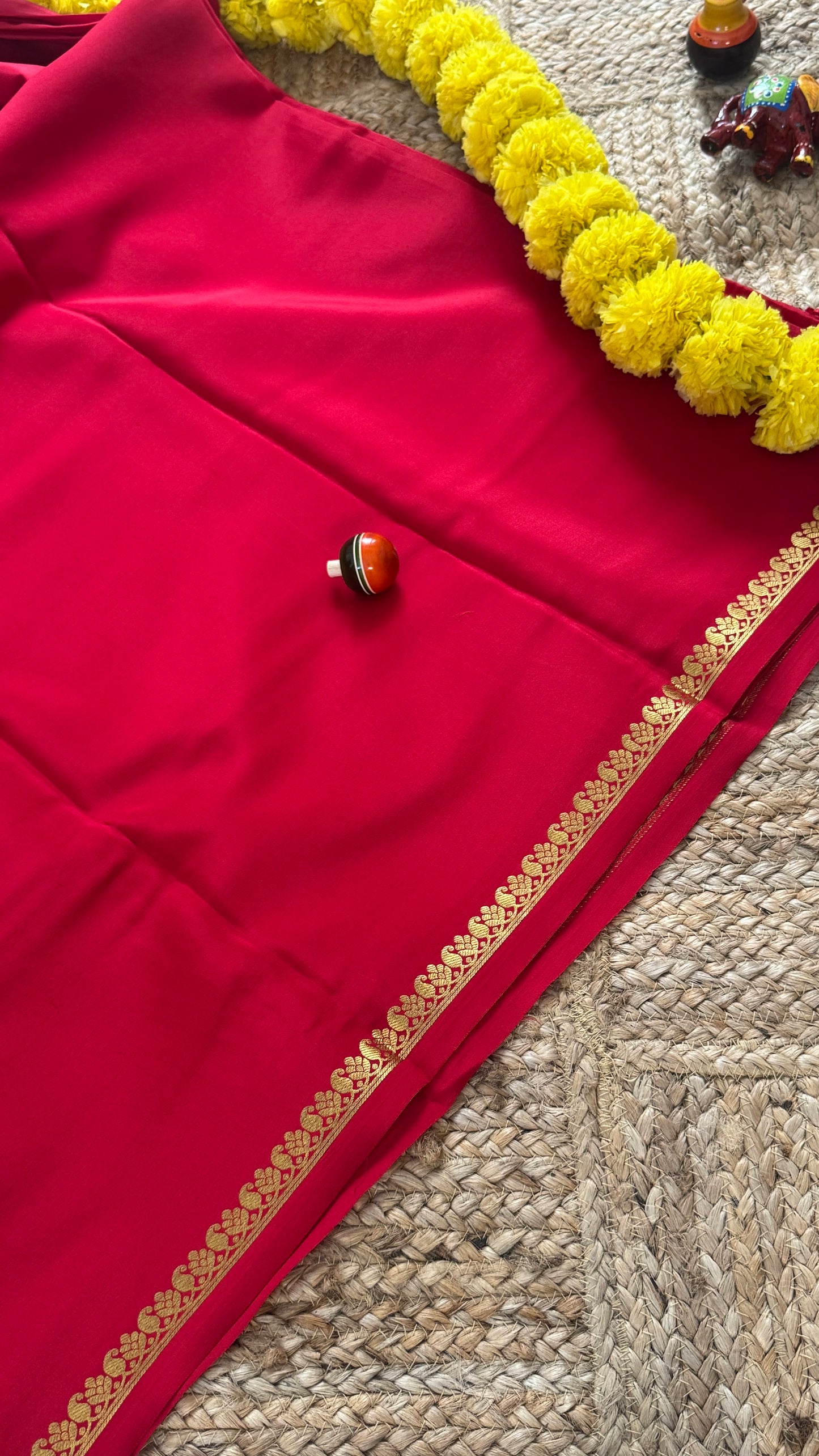 Combo Offer - Red Monotone Mysuru Silk Saree + Designer second Blouse fabric