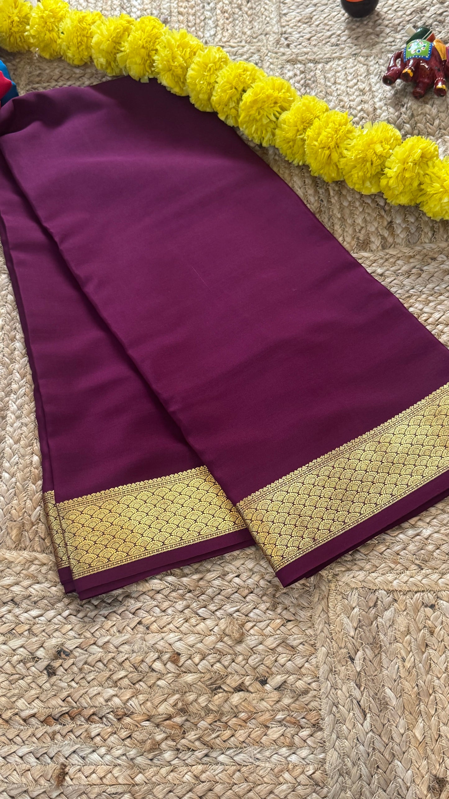 Combo Offer - Wine Monotone Mysuru Silk Saree + Designer second Blouse fabric