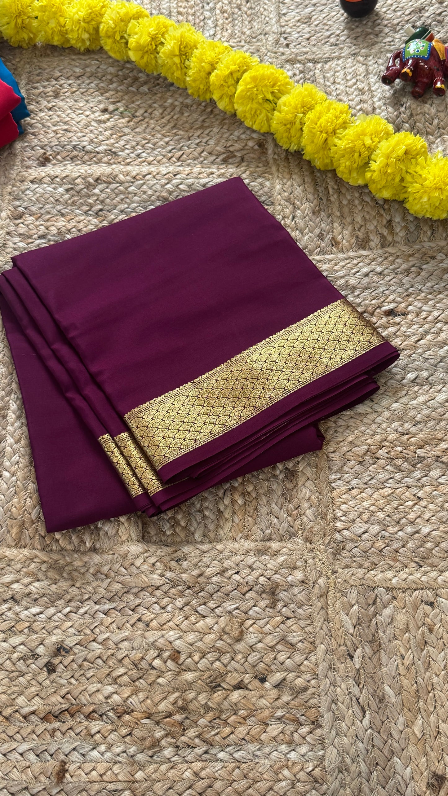 Combo Offer - Wine Monotone Mysuru Silk Saree + Designer second Blouse fabric