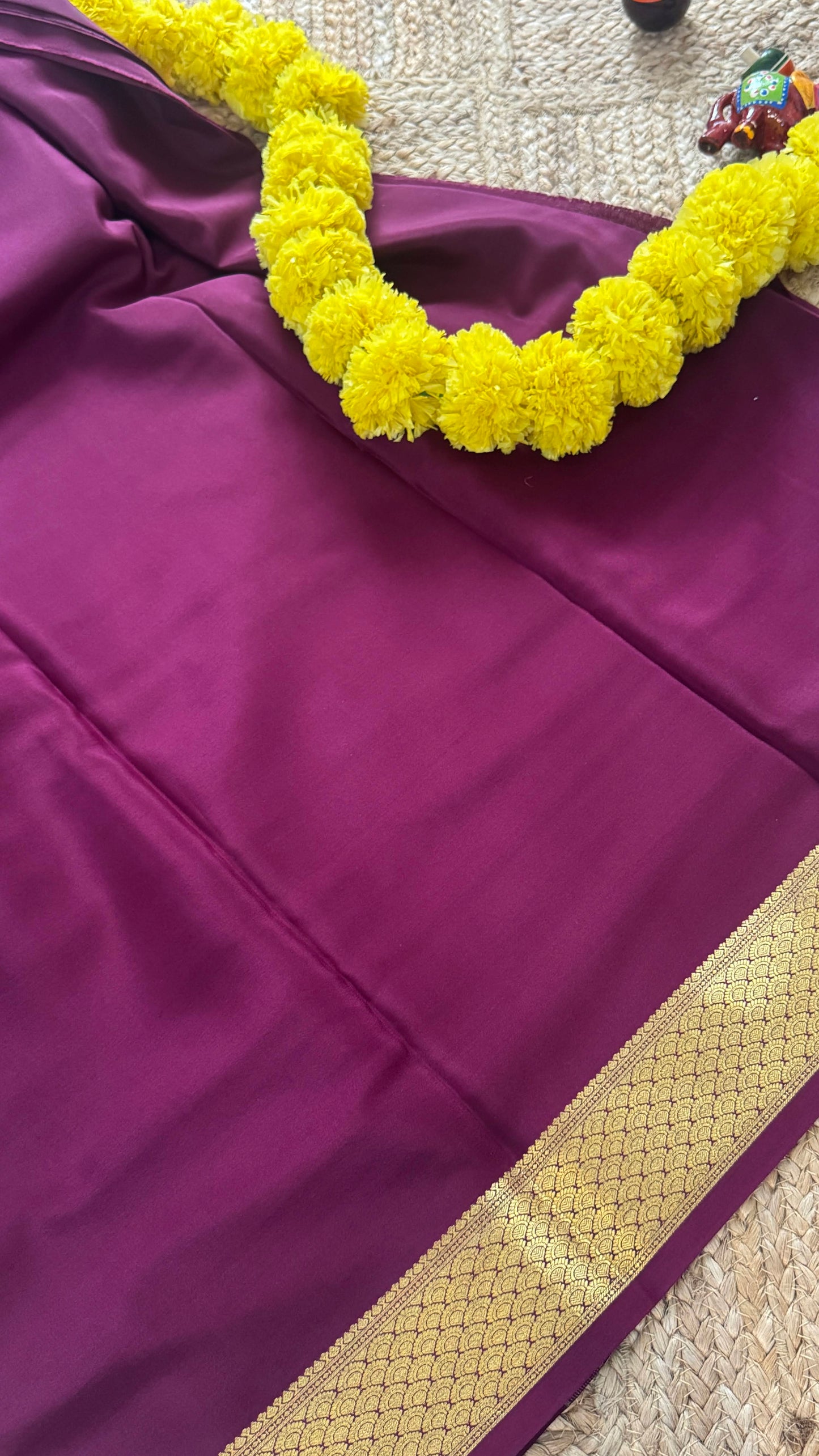 Combo Offer - Wine Monotone Mysuru Silk Saree + Designer second Blouse fabric