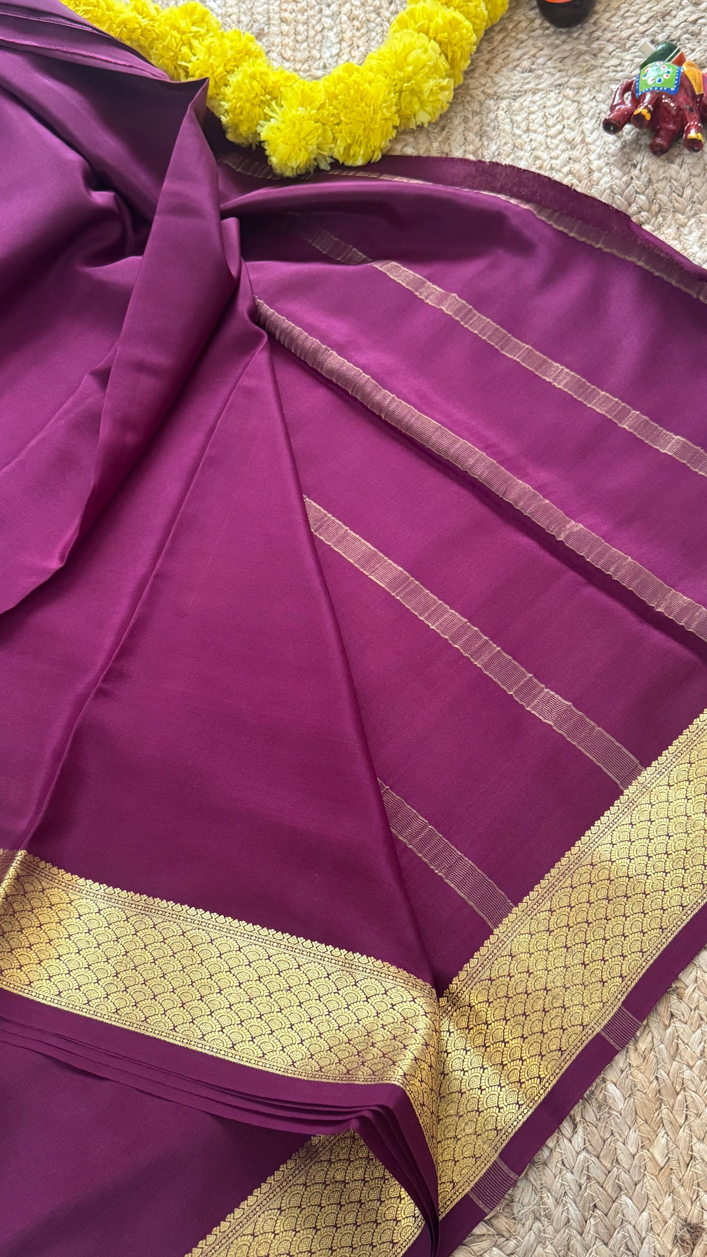 Combo Offer - Wine Monotone Mysuru Silk Saree + Designer second Blouse fabric