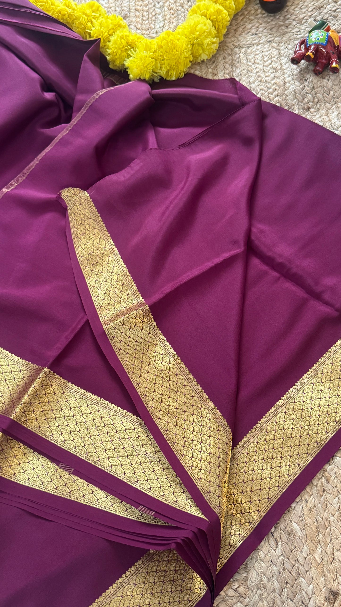 Combo Offer - Wine Monotone Mysuru Silk Saree + Designer second Blouse fabric