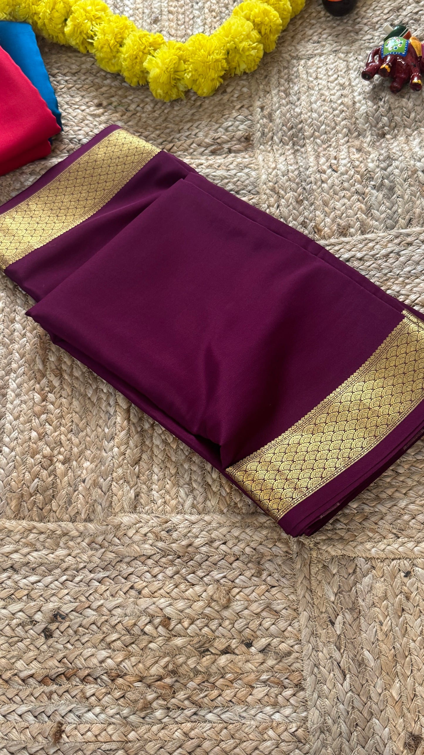 Combo Offer - Wine Monotone Mysuru Silk Saree + Designer second Blouse fabric