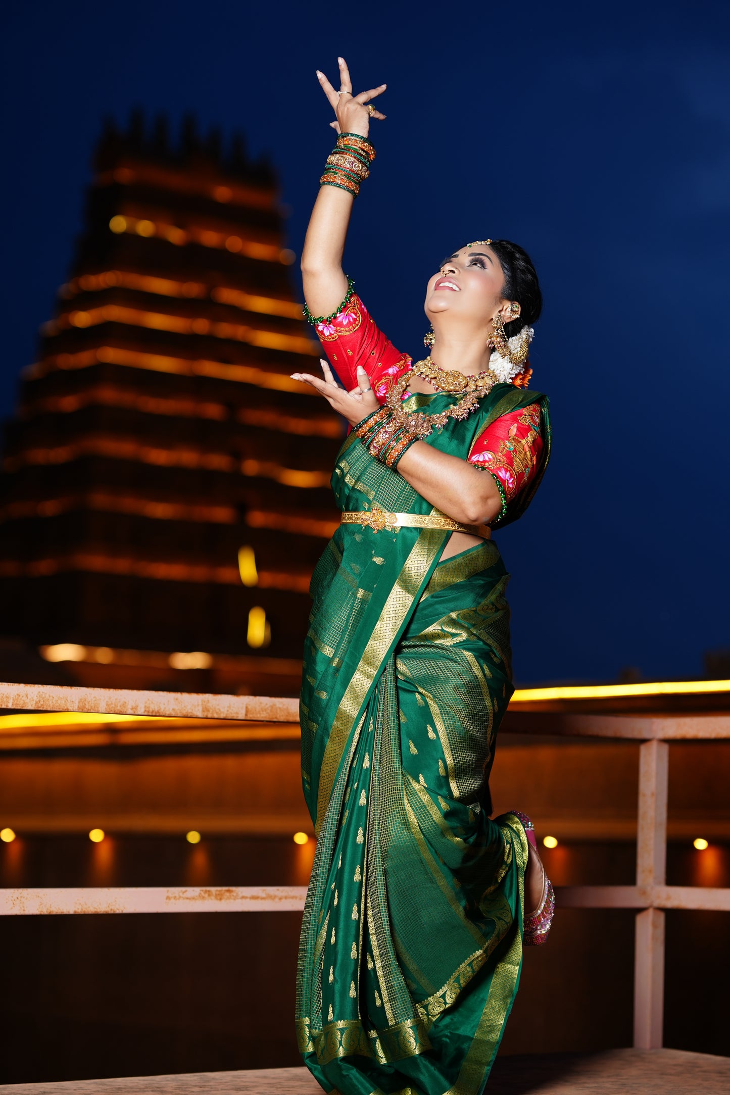 Pure Mysore Silk Saree - Jhumka Zari Solid Green