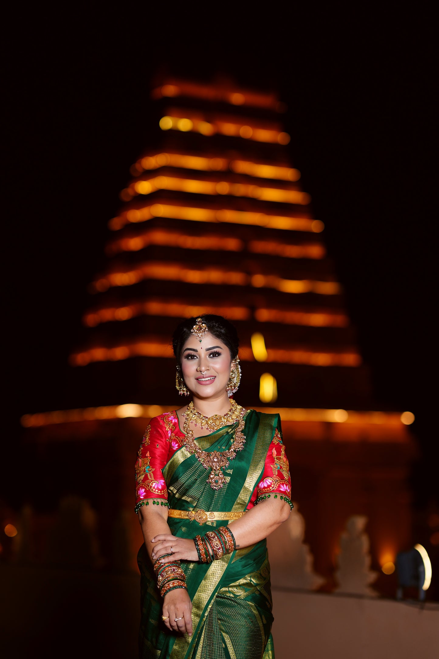 Pure Mysore Silk Saree - Jhumka Zari Solid Green