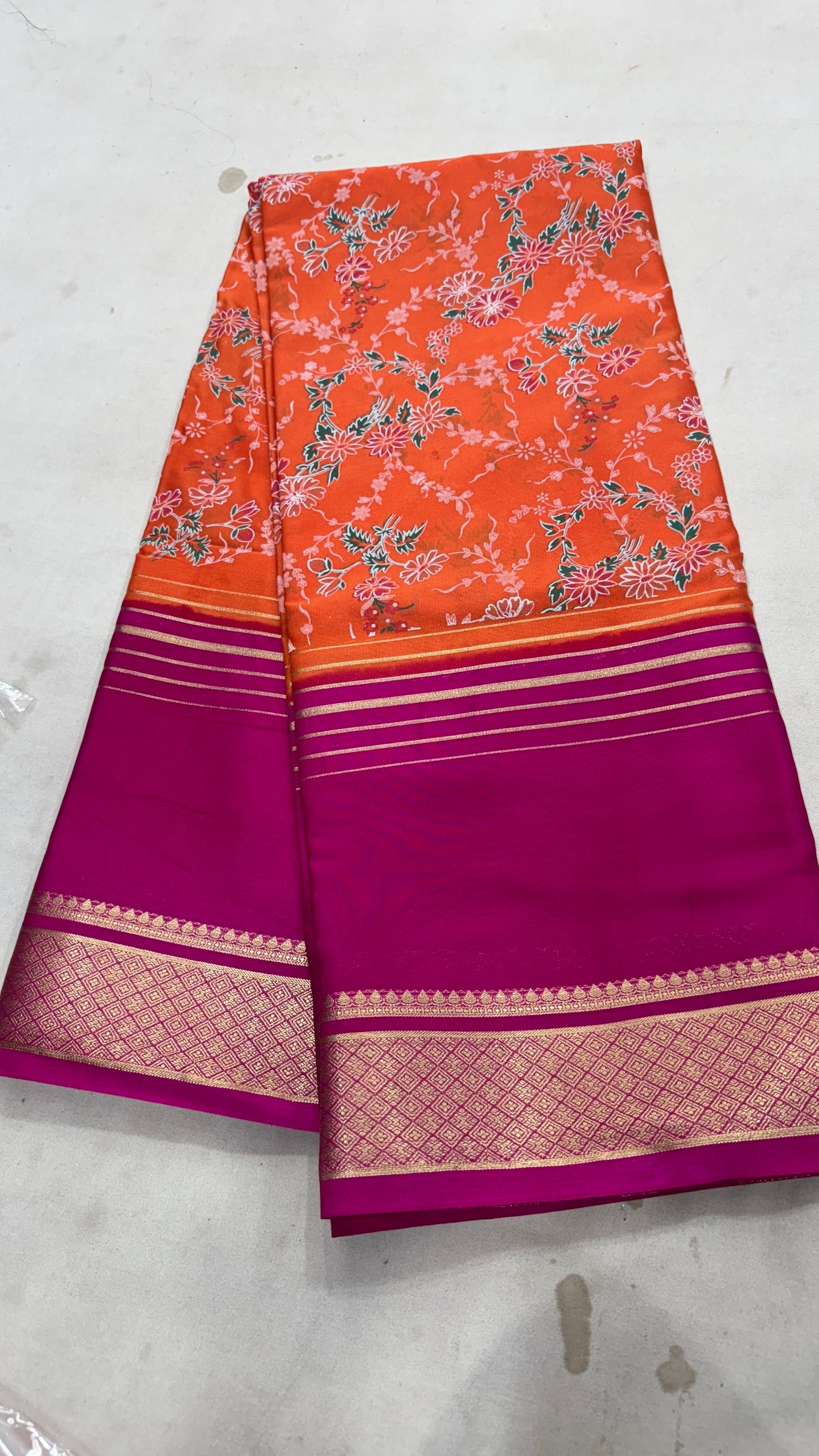 Digital Print 2D Saree - Orange and Pink