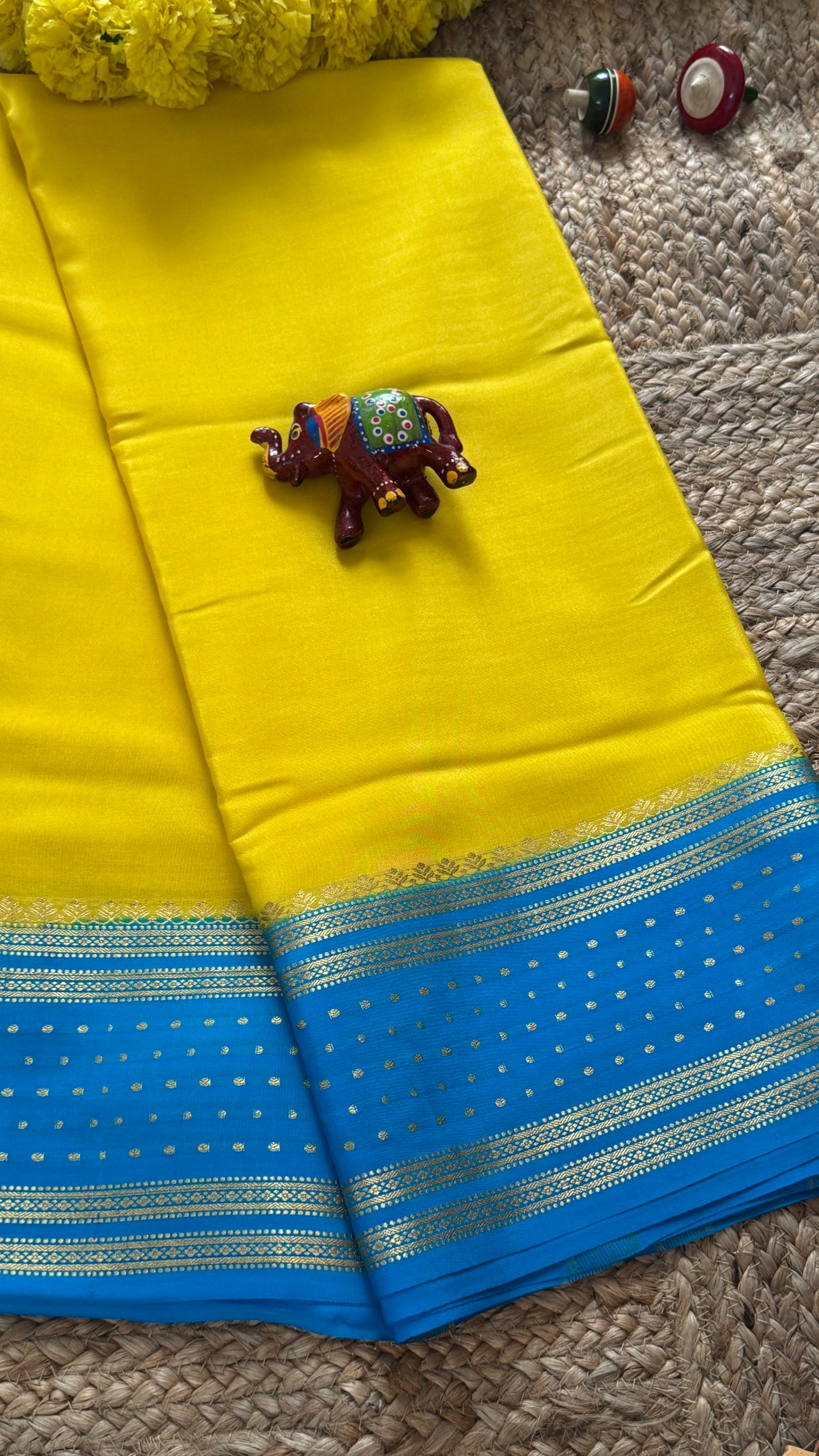 Pure Mysore Silk Sarees - Bespoke Drapes - Yellow and Blue