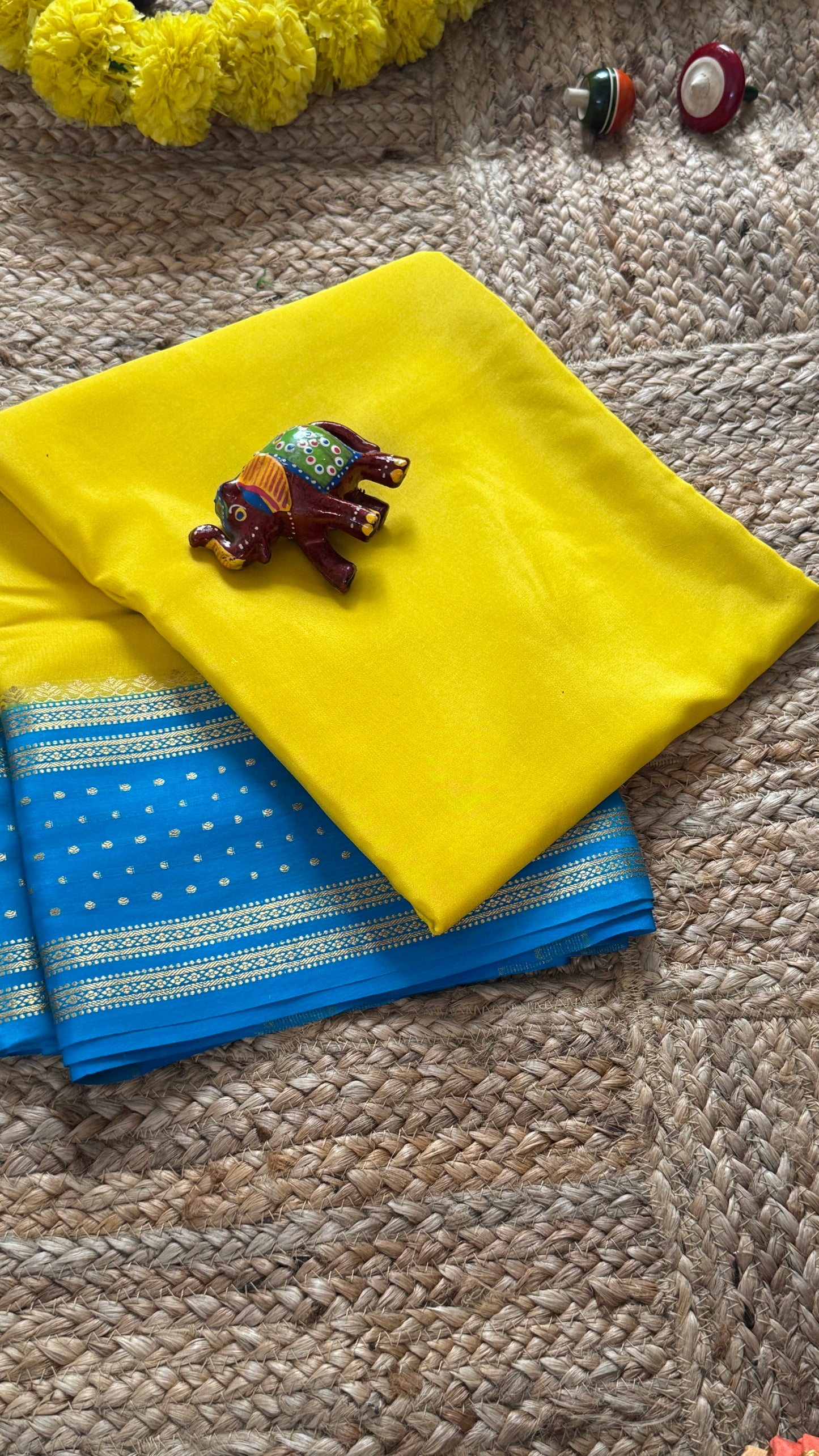 Pure Mysore Silk Sarees - Bespoke Drapes - Yellow and Blue