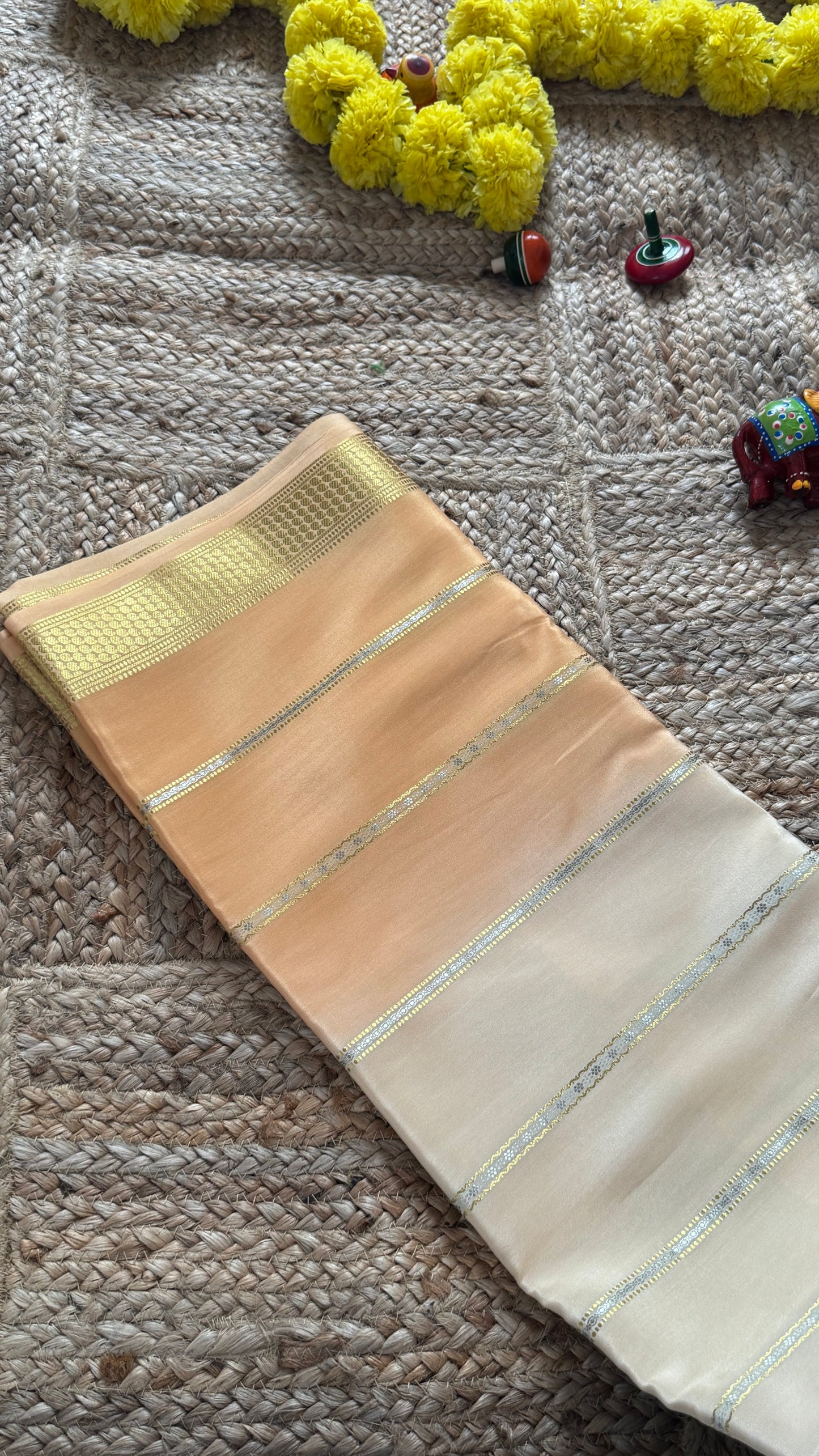 Pure Mysore Silk Sarees - Bespoke Drapes - Beige and Purple