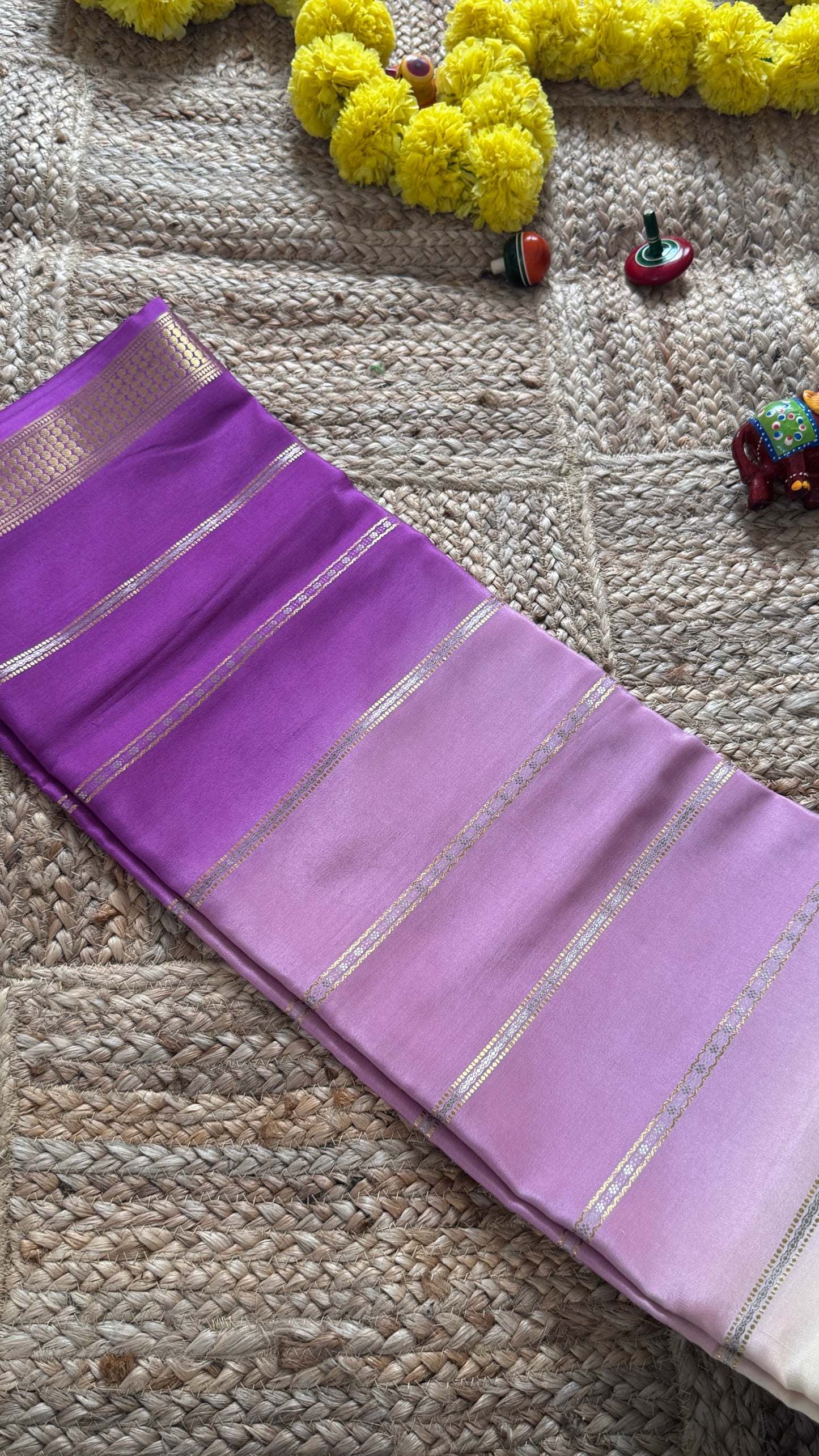 Pure Mysore Silk Sarees - Bespoke Drapes - Beige and Purple