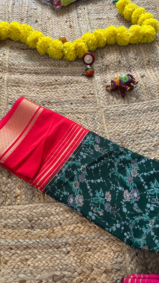 Digital Print 2D Saree - Green and Red