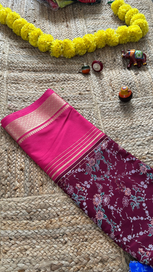 Digital Print 2D Saree - Brown and Pink