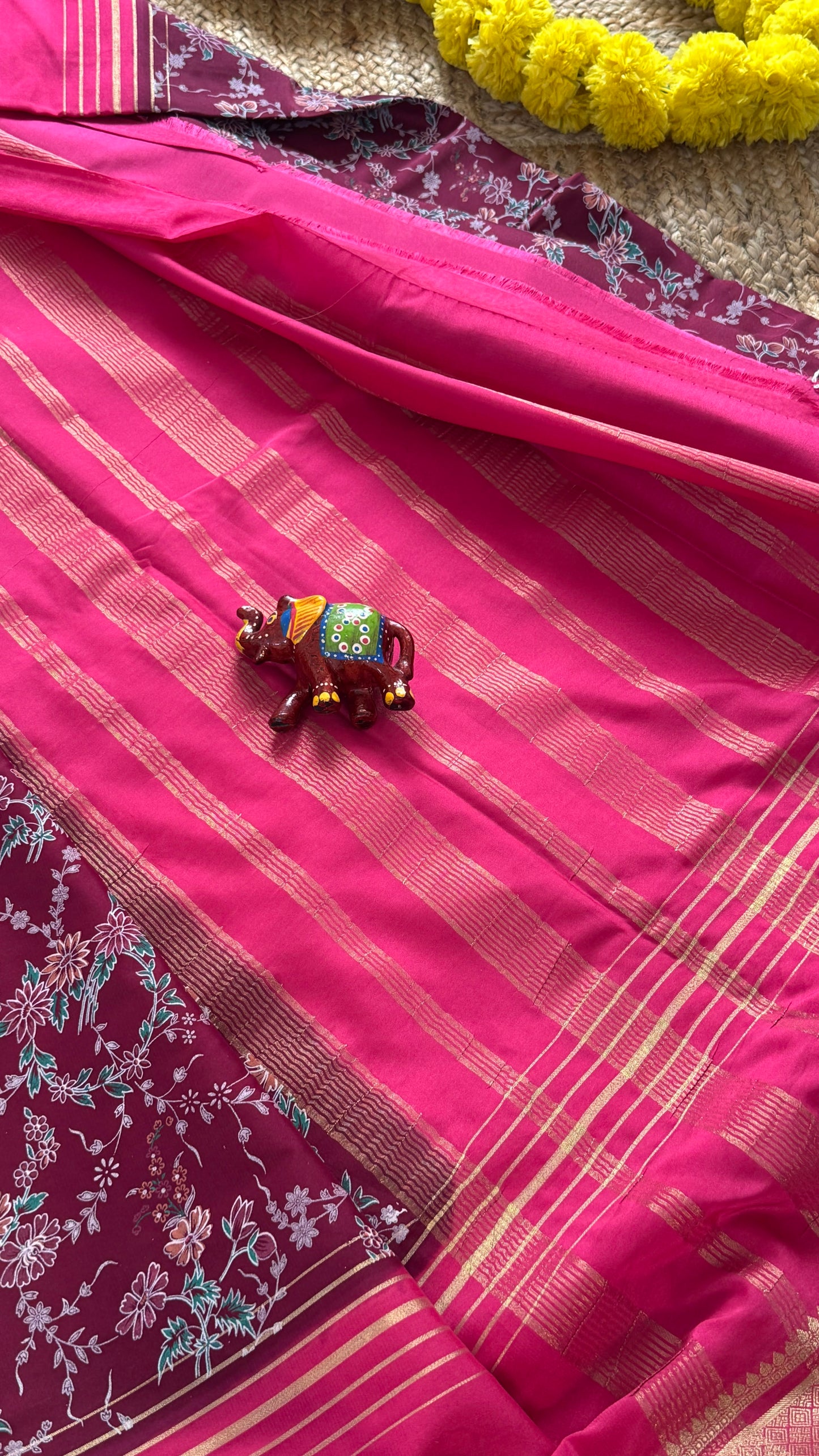 Digital Print 2D Saree - Brown and Pink