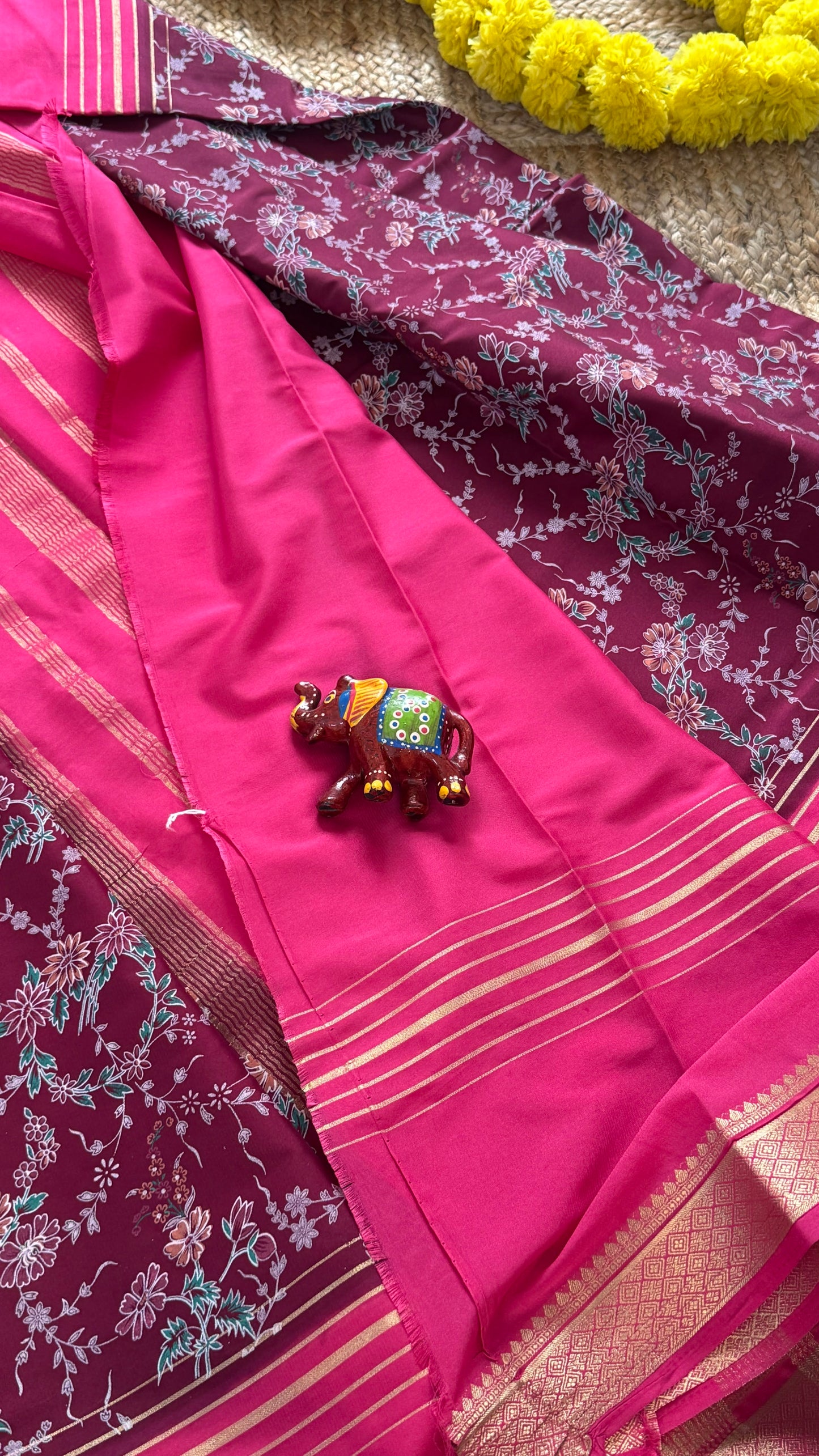 Digital Print 2D Saree - Brown and Pink