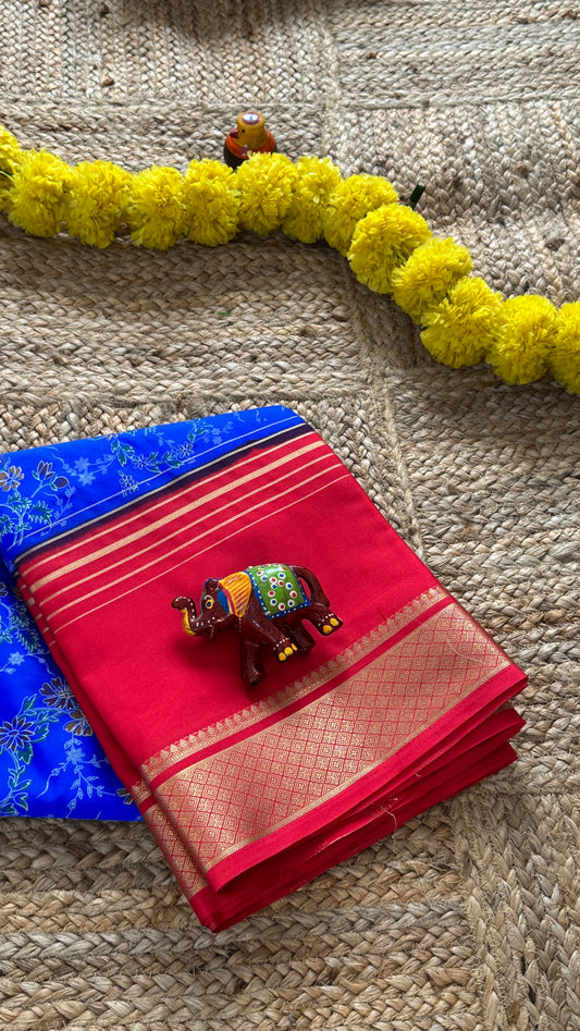 Digital Print 2D Saree - Blue and Pink