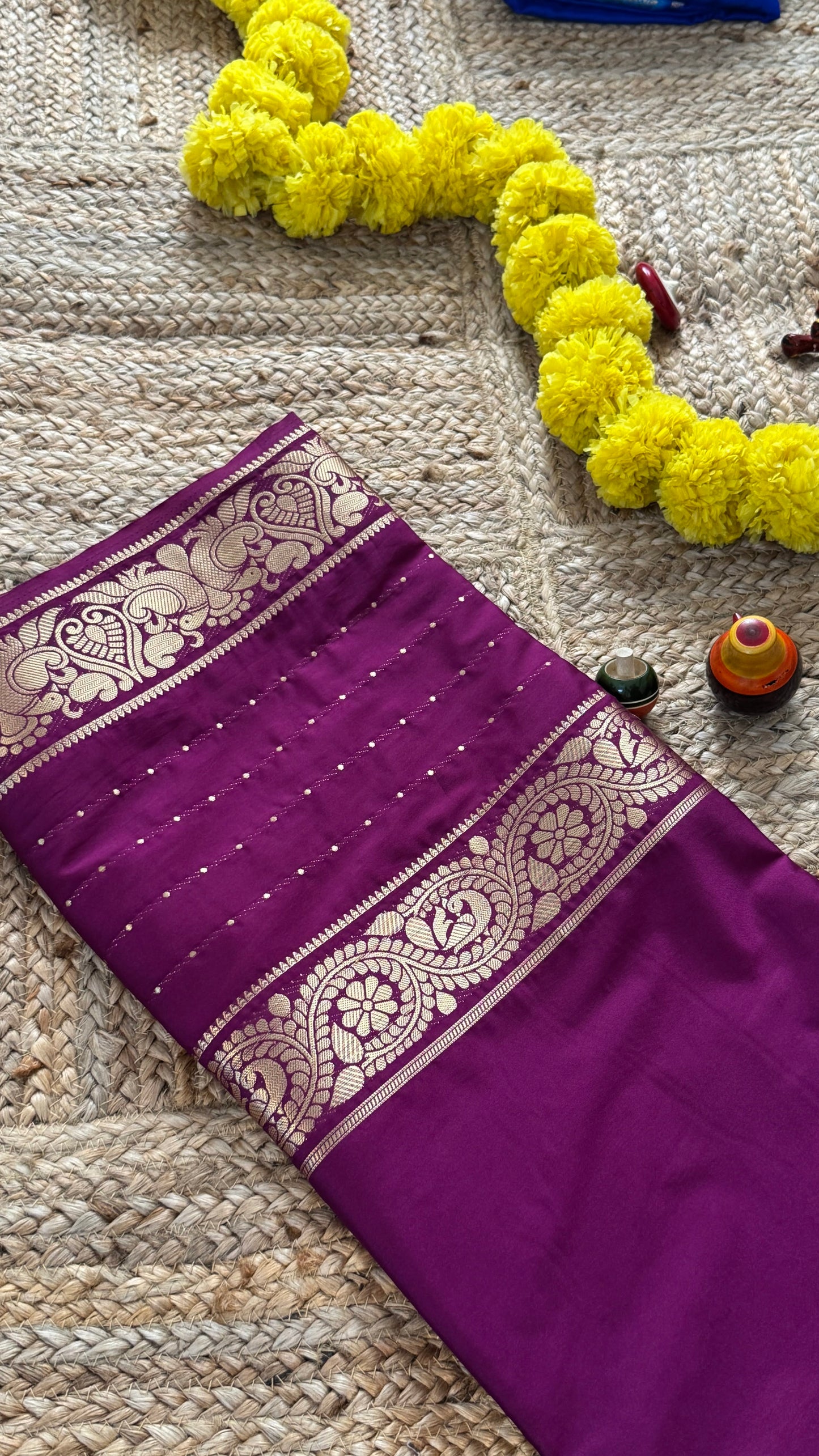 Semi Silk Saree - Solid Purple 5 Lines