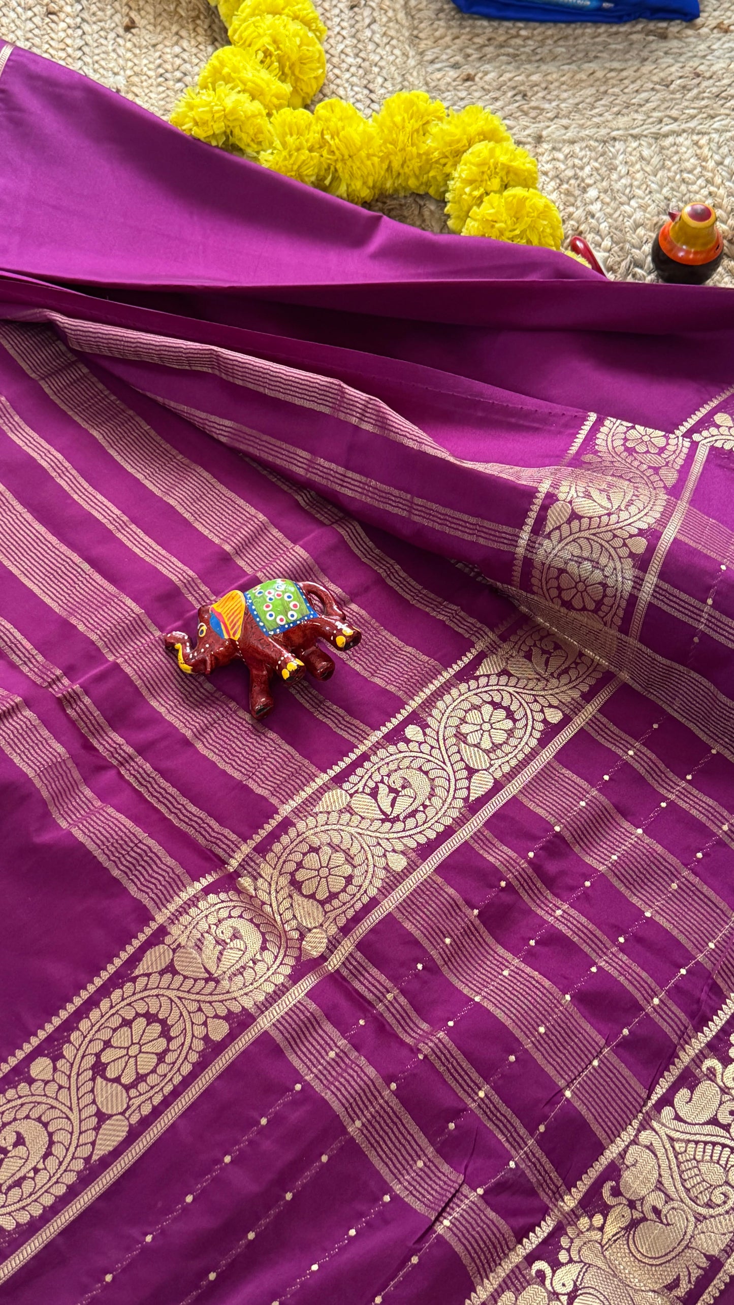 Semi Silk Saree - Solid Purple 5 Lines