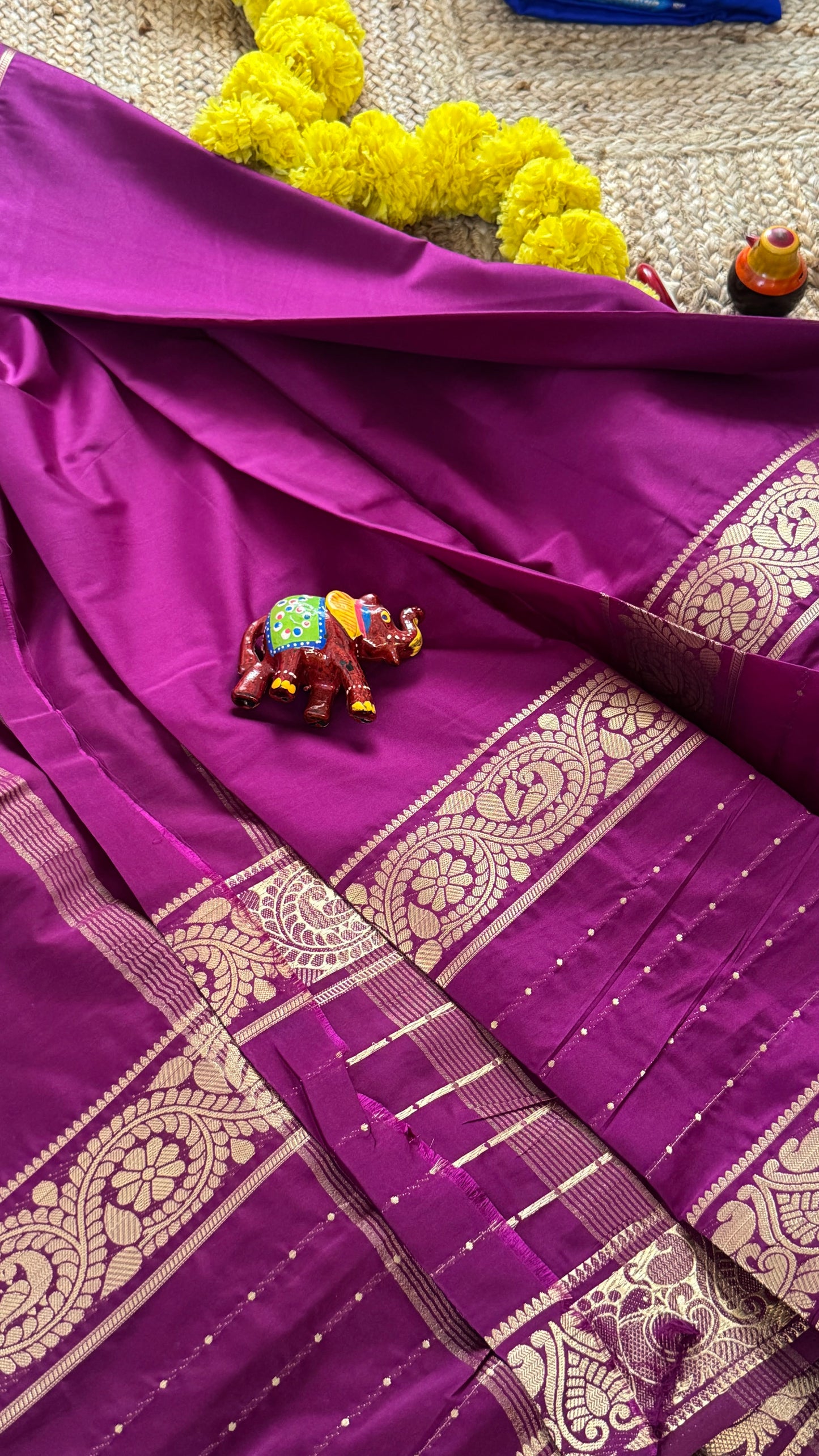 Semi Silk Saree - Solid Purple 5 Lines