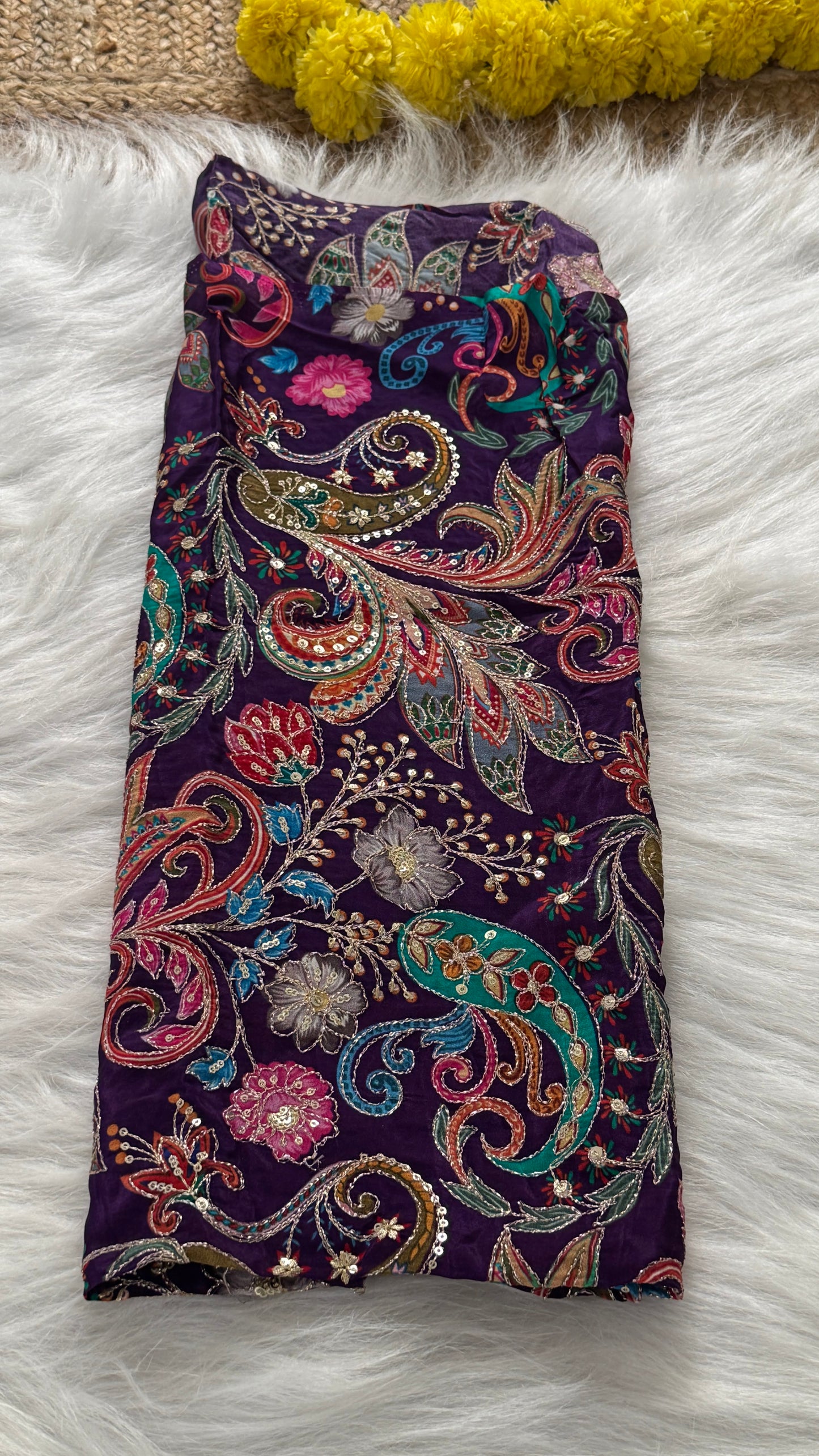 Designer Blouse Fabric - Crepe Silk Navy Blue