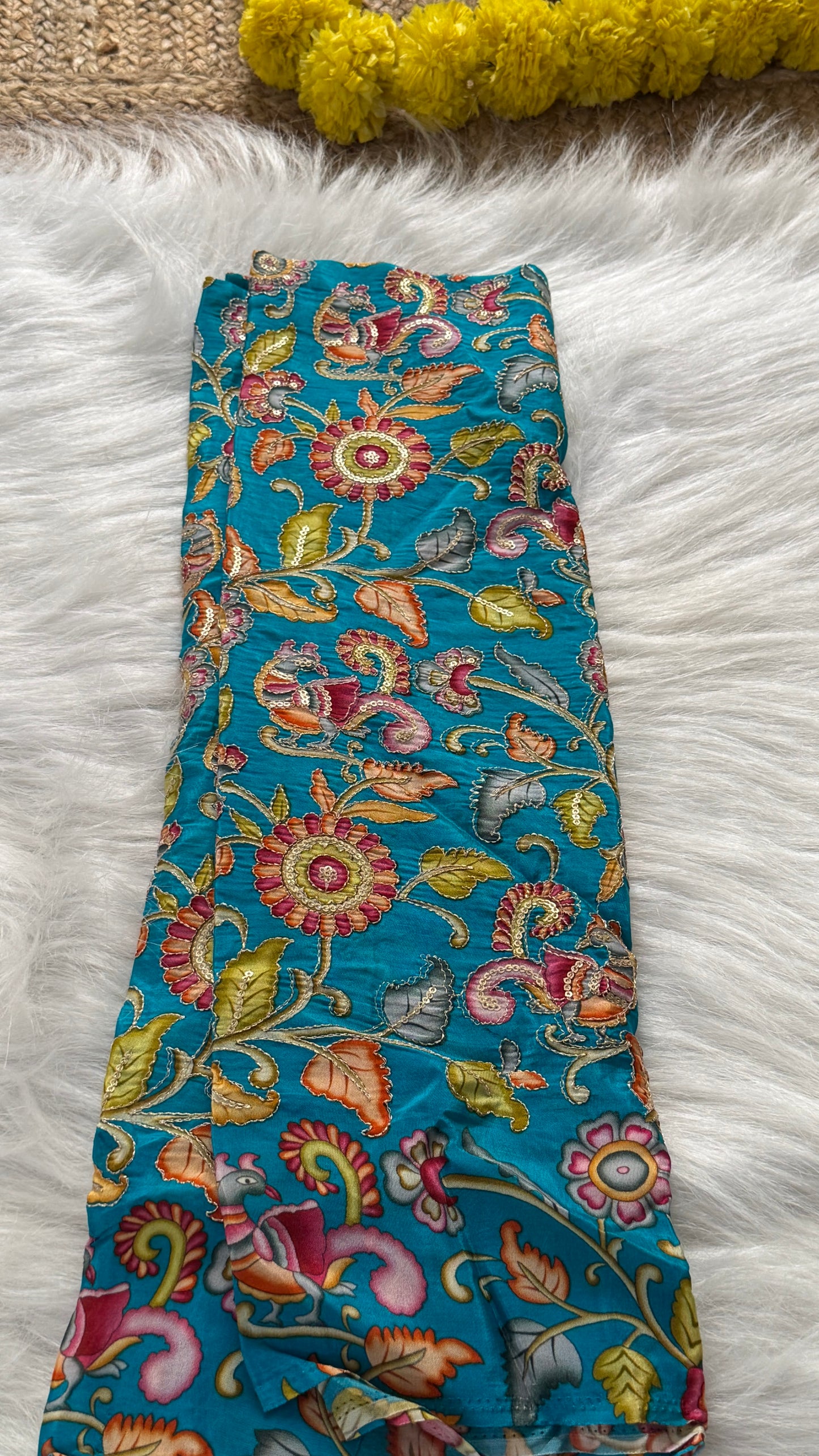 Designer Blouse Fabric - Crepe Silk Blue