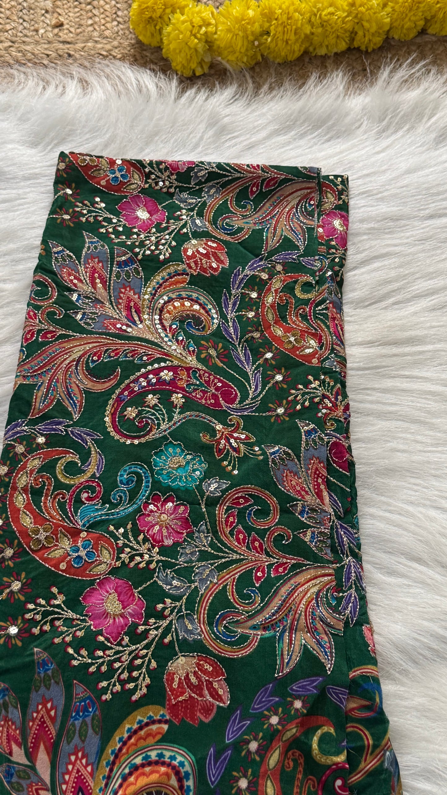 Designer Blouse Fabric - Crepe Silk Green