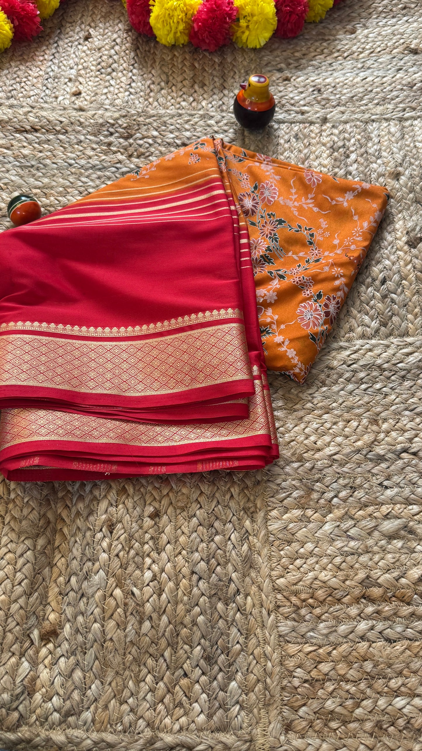 Digital Print 2D Saree - Mustard Yellow and Pink