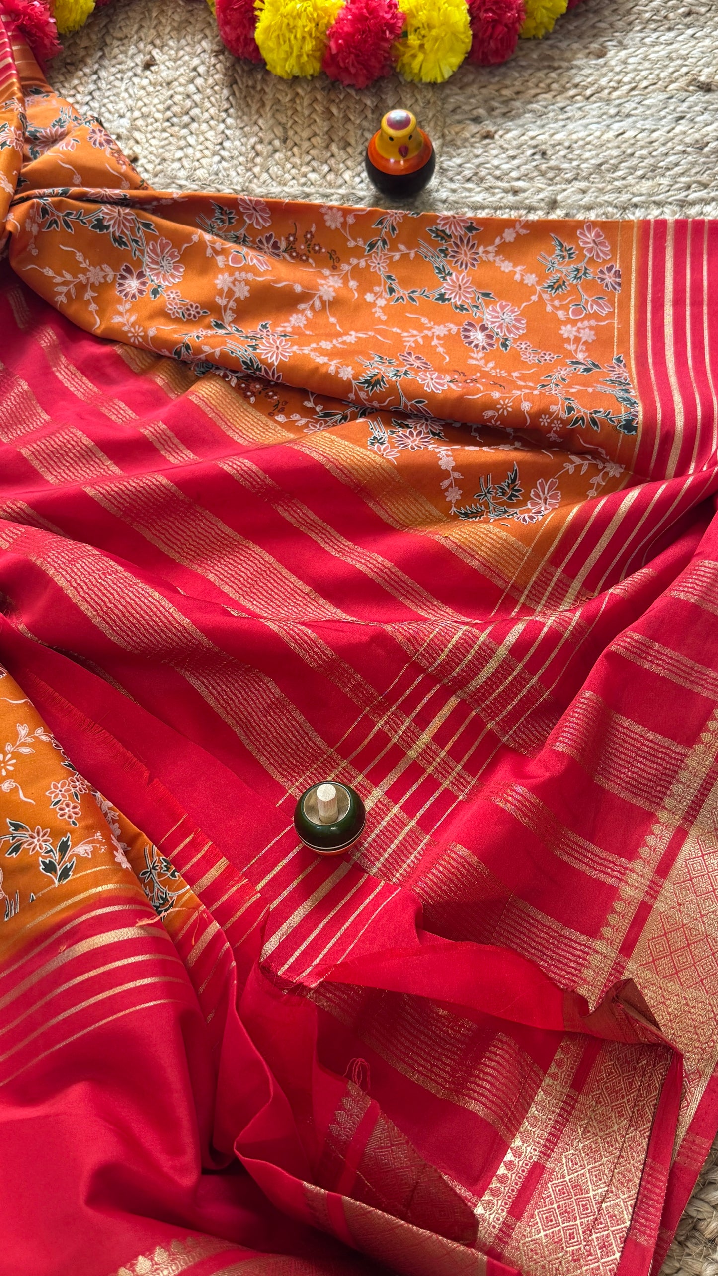 Digital Print 2D Saree - Mustard Yellow and Pink