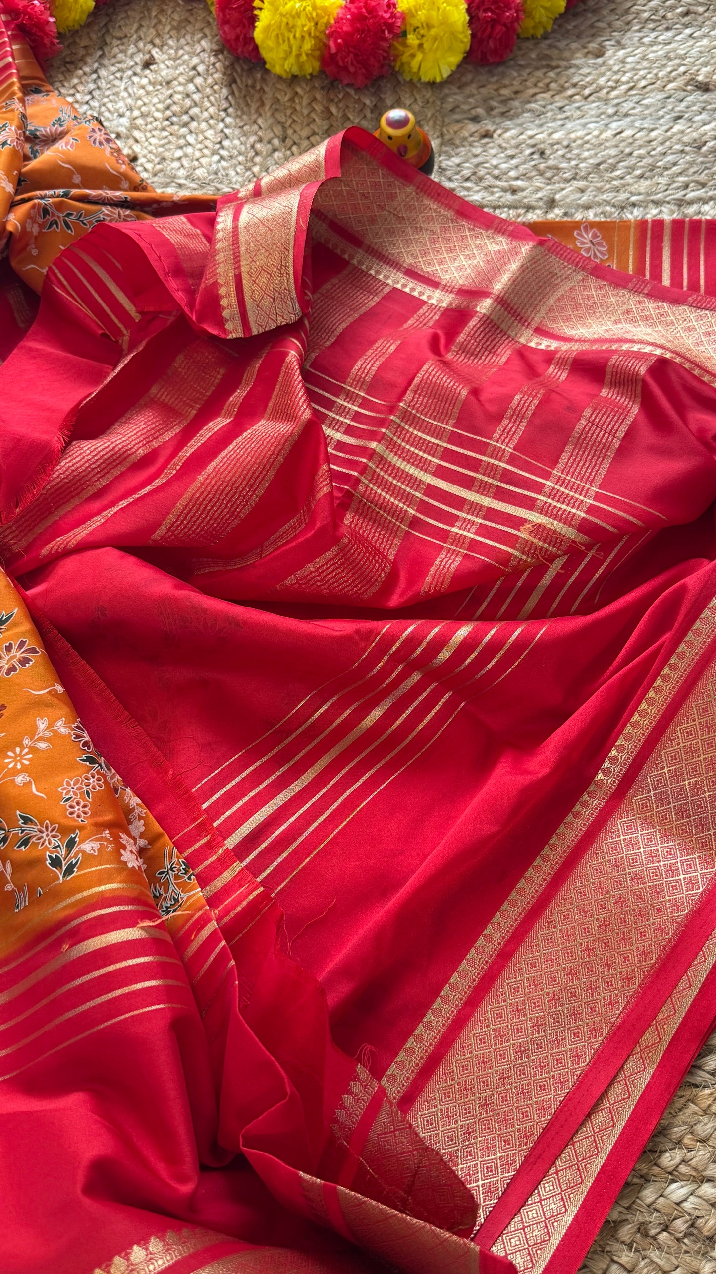 Digital Print 2D Saree - Mustard Yellow and Pink