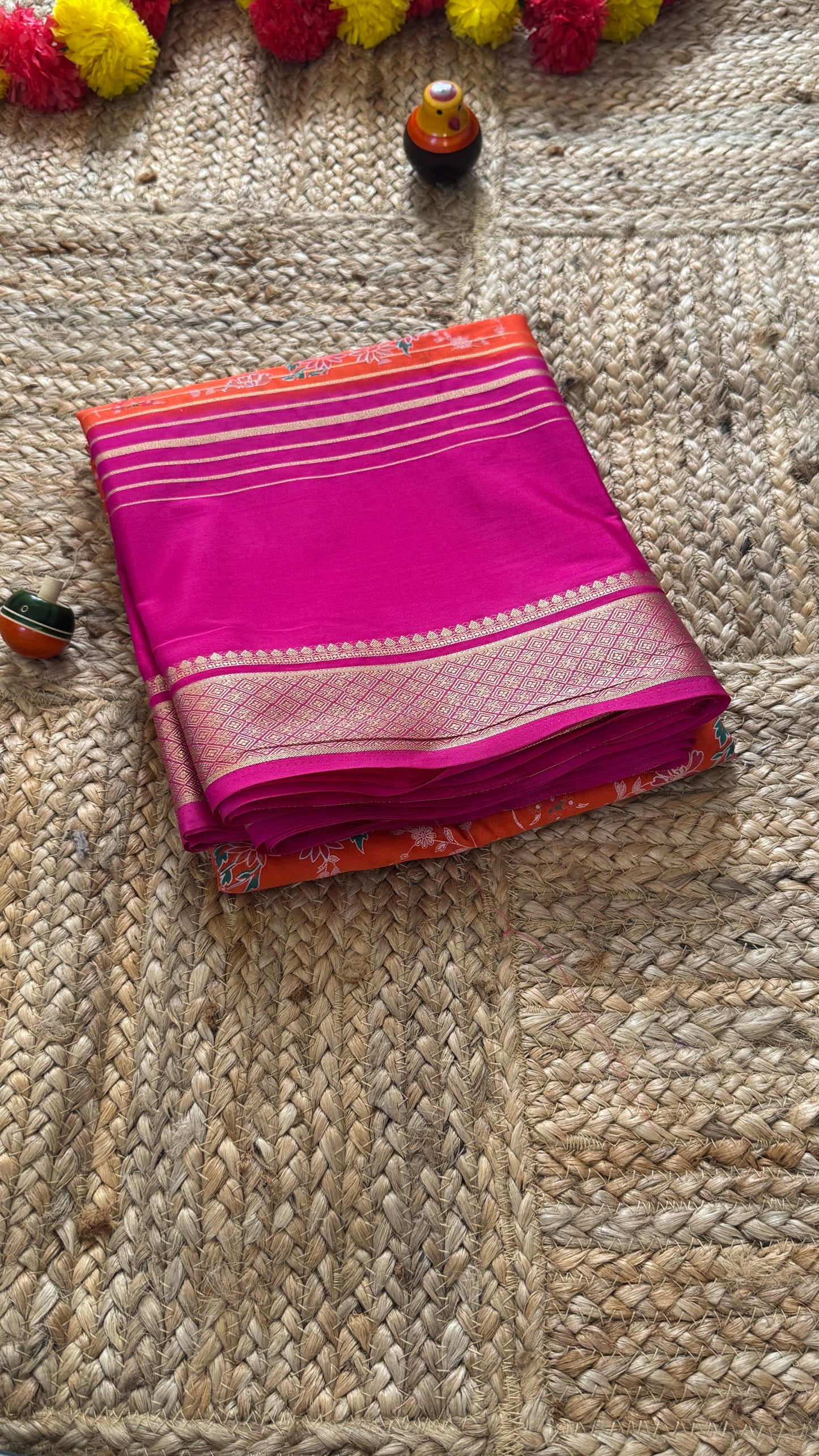 Digital Print 2D Saree - Orange and Pink