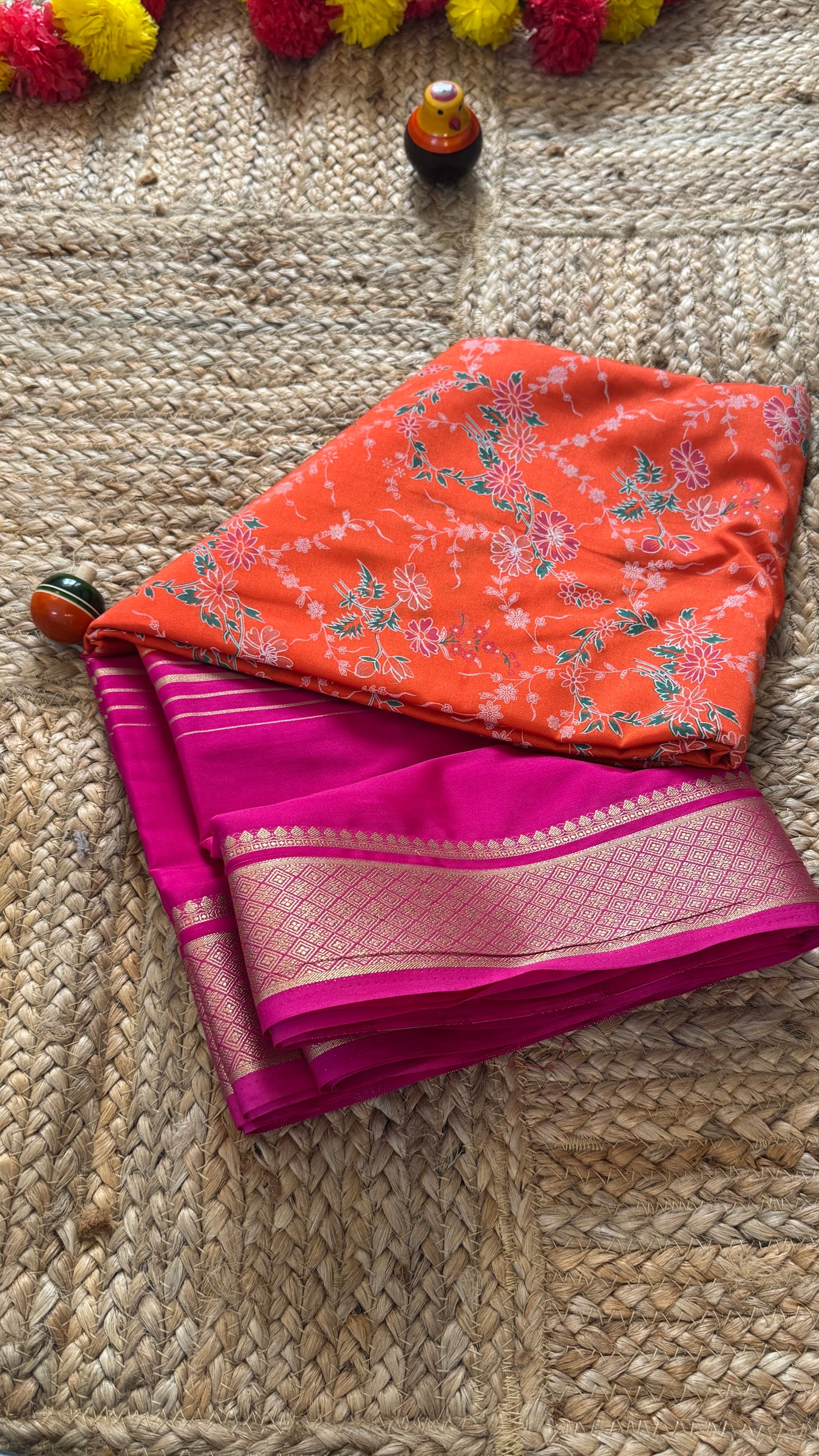 Digital Print 2D Saree - Orange and Pink