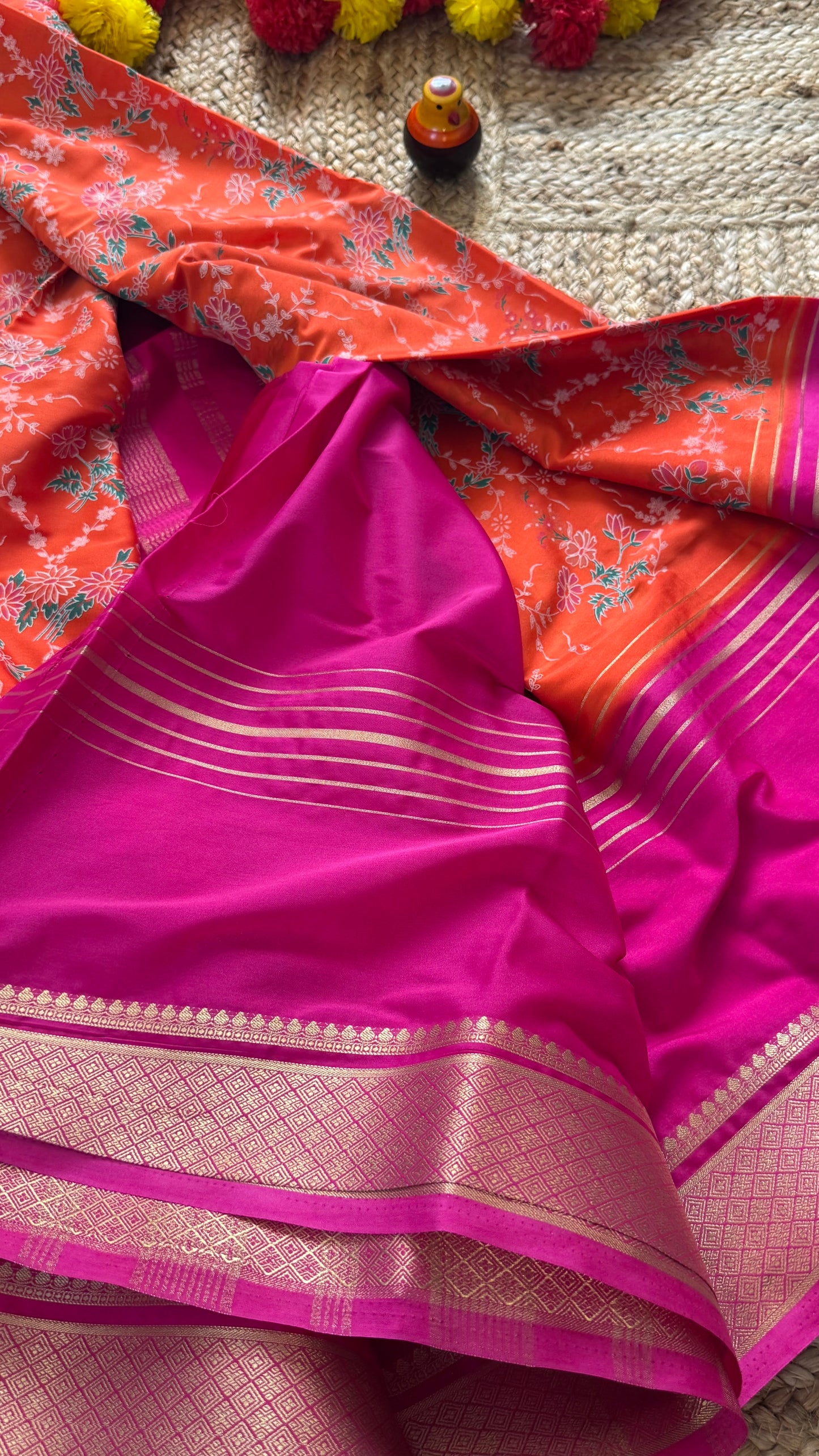 Digital Print 2D Saree - Orange and Pink