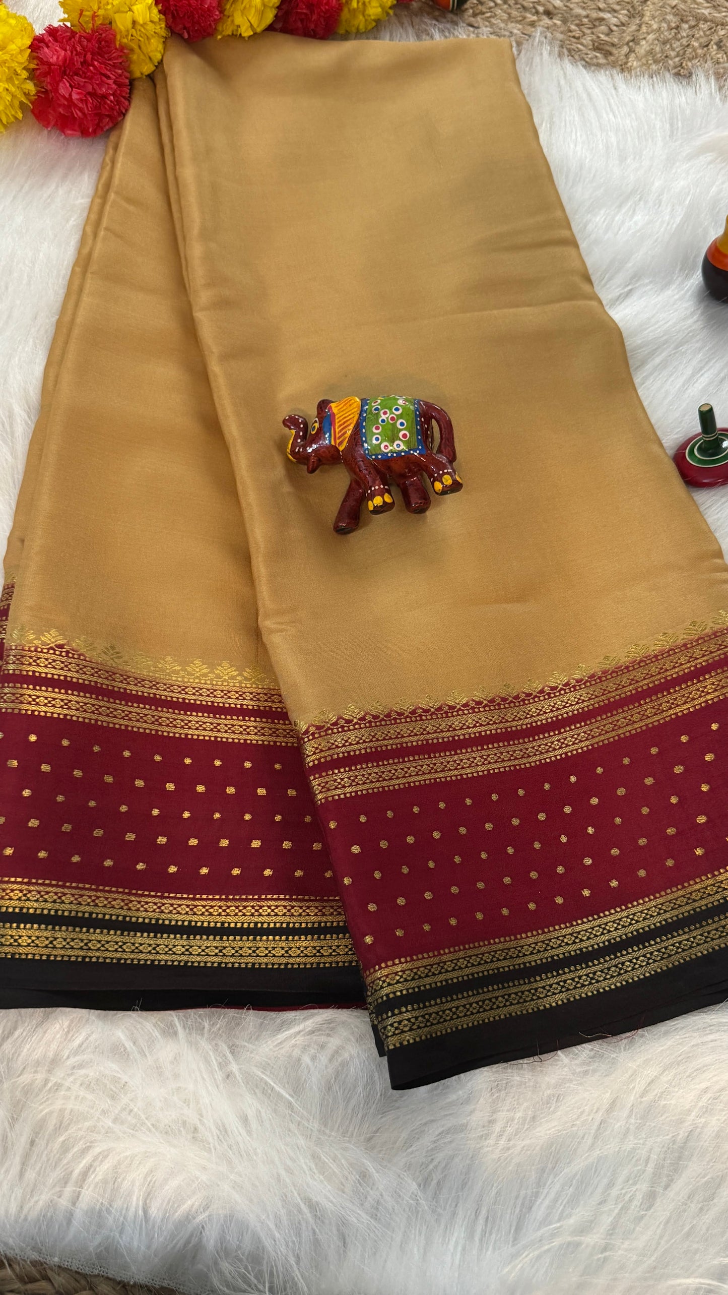 Pure Mysore Silk Sarees - Bespoke Drapes - Beige & Maroon & Black