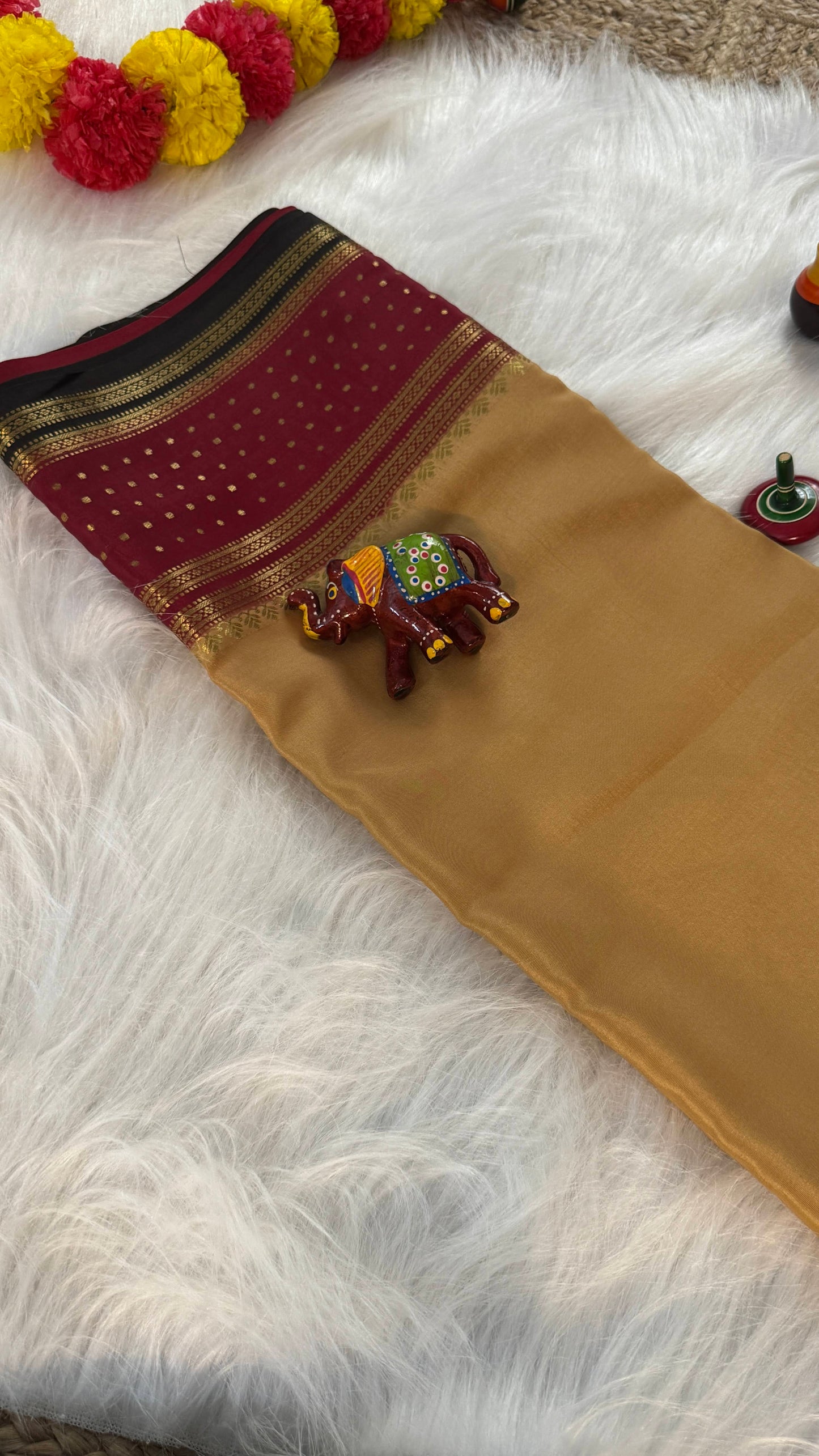 Pure Mysore Silk Sarees - Bespoke Drapes - Beige & Maroon & Black