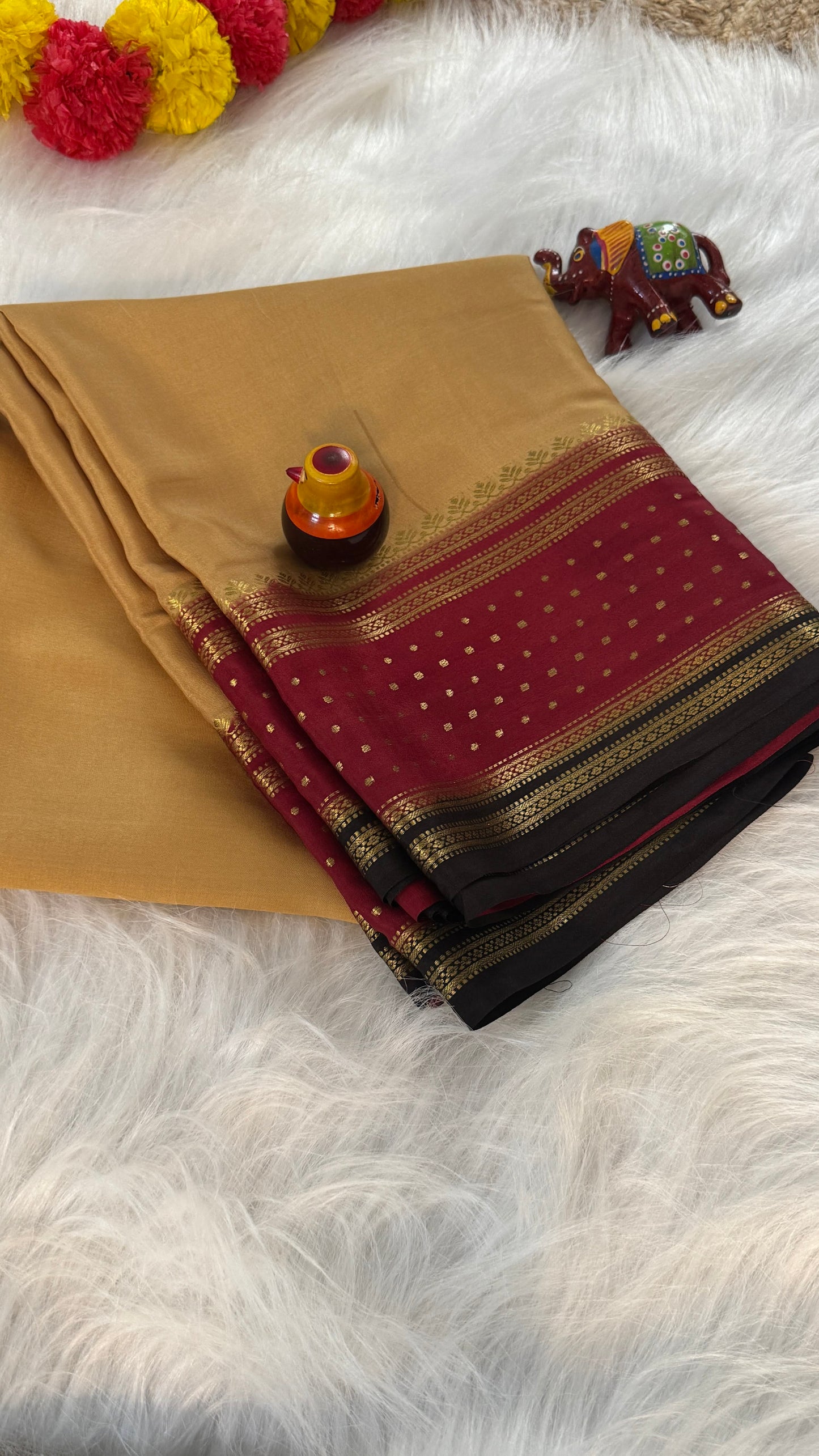 Pure Mysore Silk Sarees - Bespoke Drapes - Beige & Maroon & Black