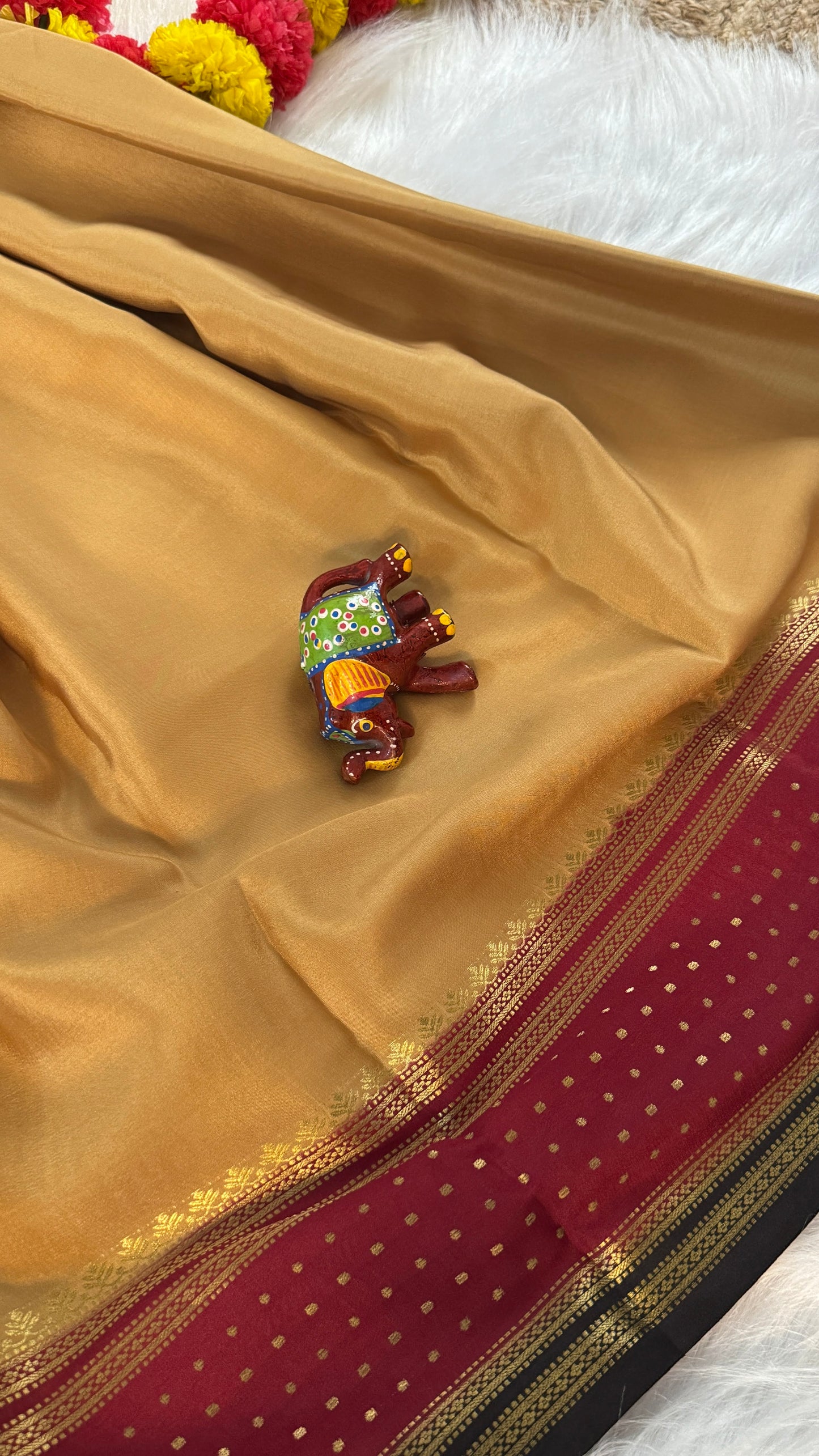 Pure Mysore Silk Sarees - Bespoke Drapes - Beige & Maroon & Black