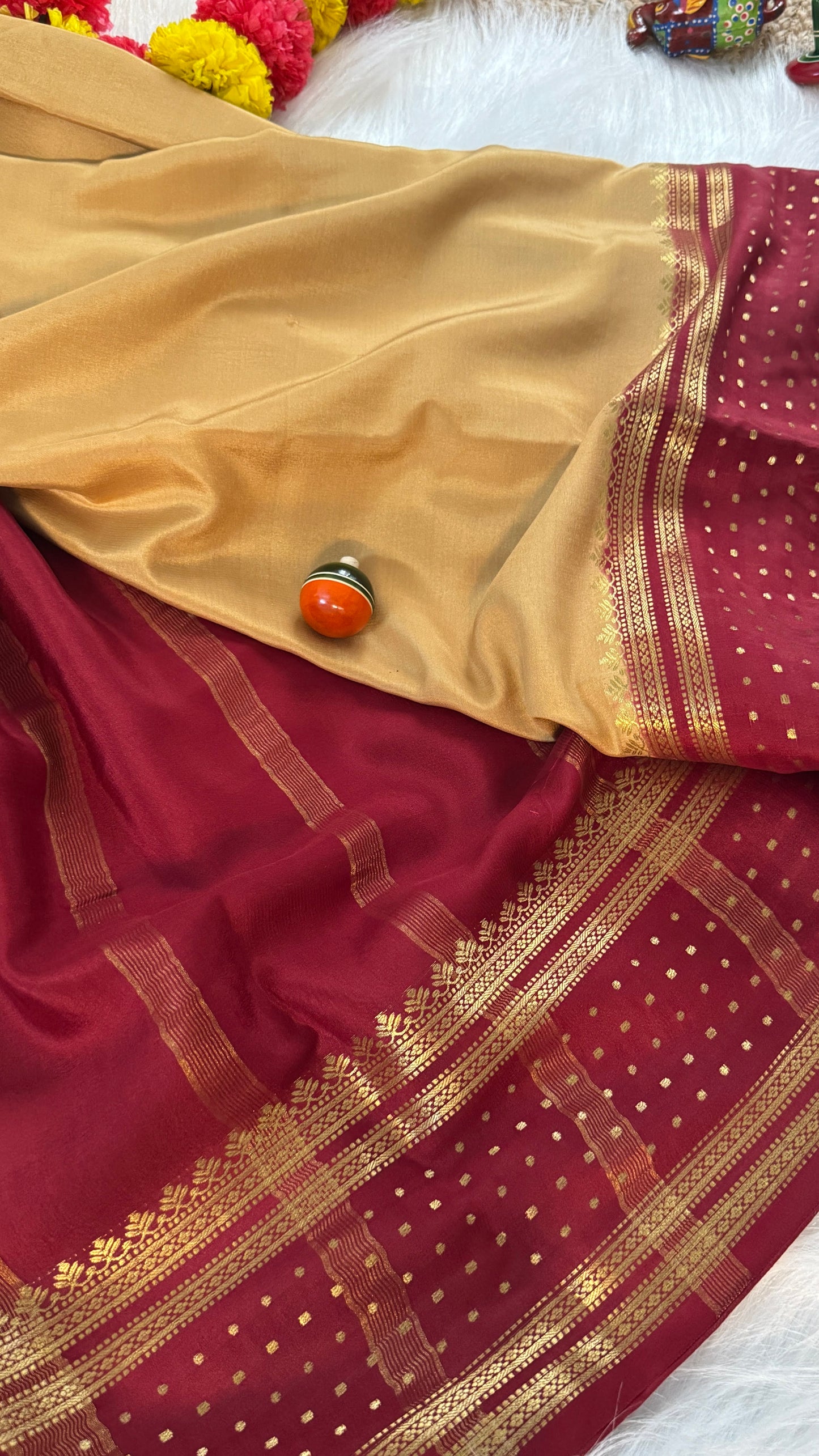 Pure Mysore Silk Sarees - Bespoke Drapes - Beige & Maroon & Black