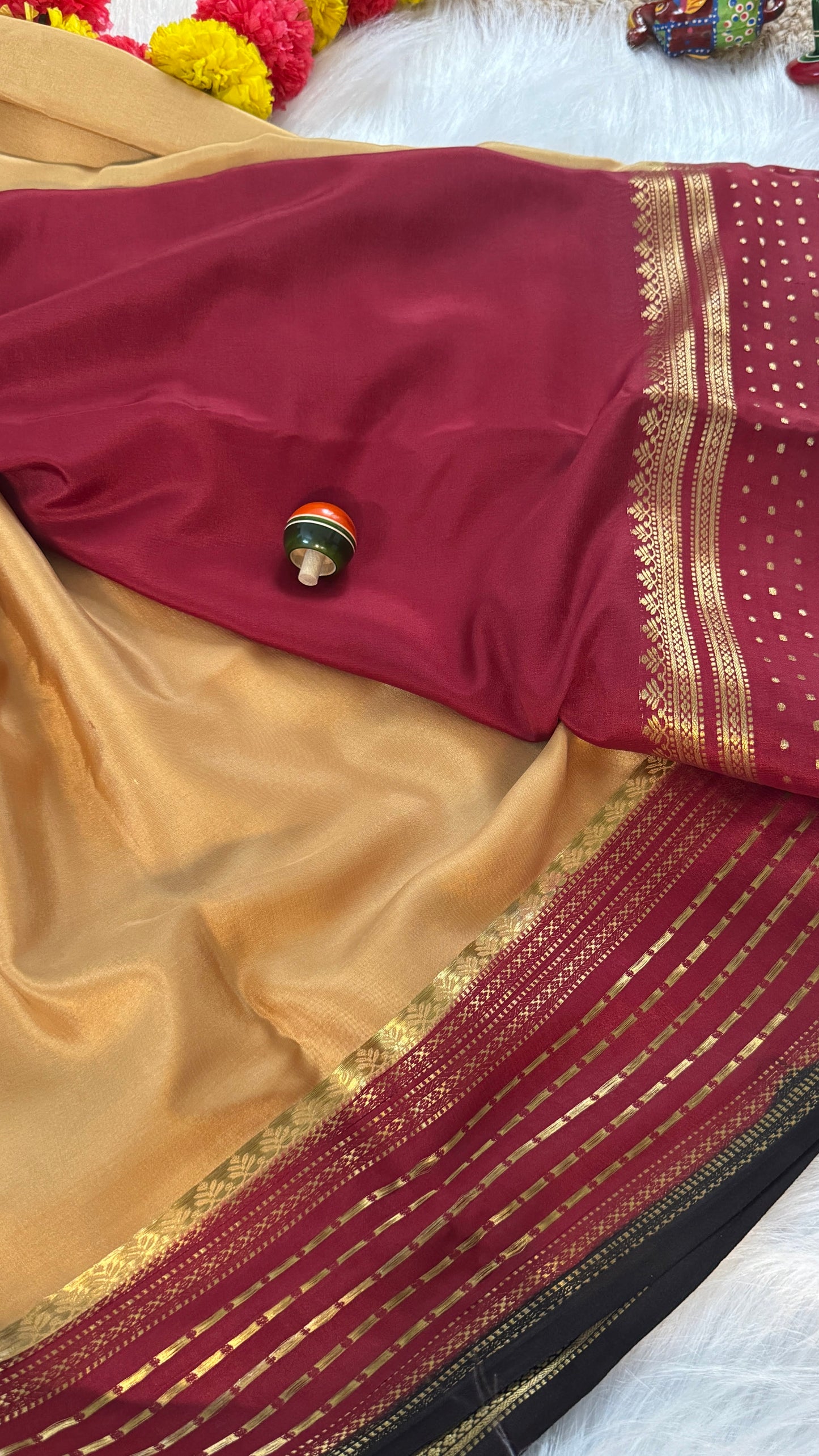 Pure Mysore Silk Sarees - Bespoke Drapes - Beige & Maroon & Black